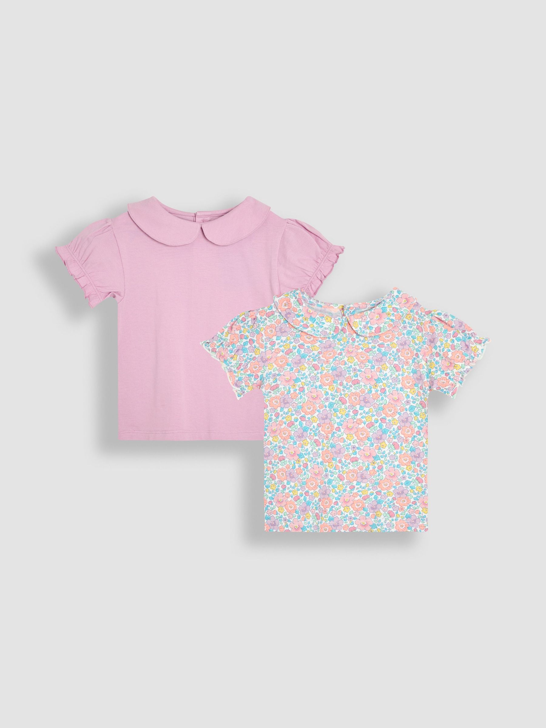 Lilac Purple Floral 2-Pack Puff Sleeve Collared T-Shirts (AU4614) | $34 - $39