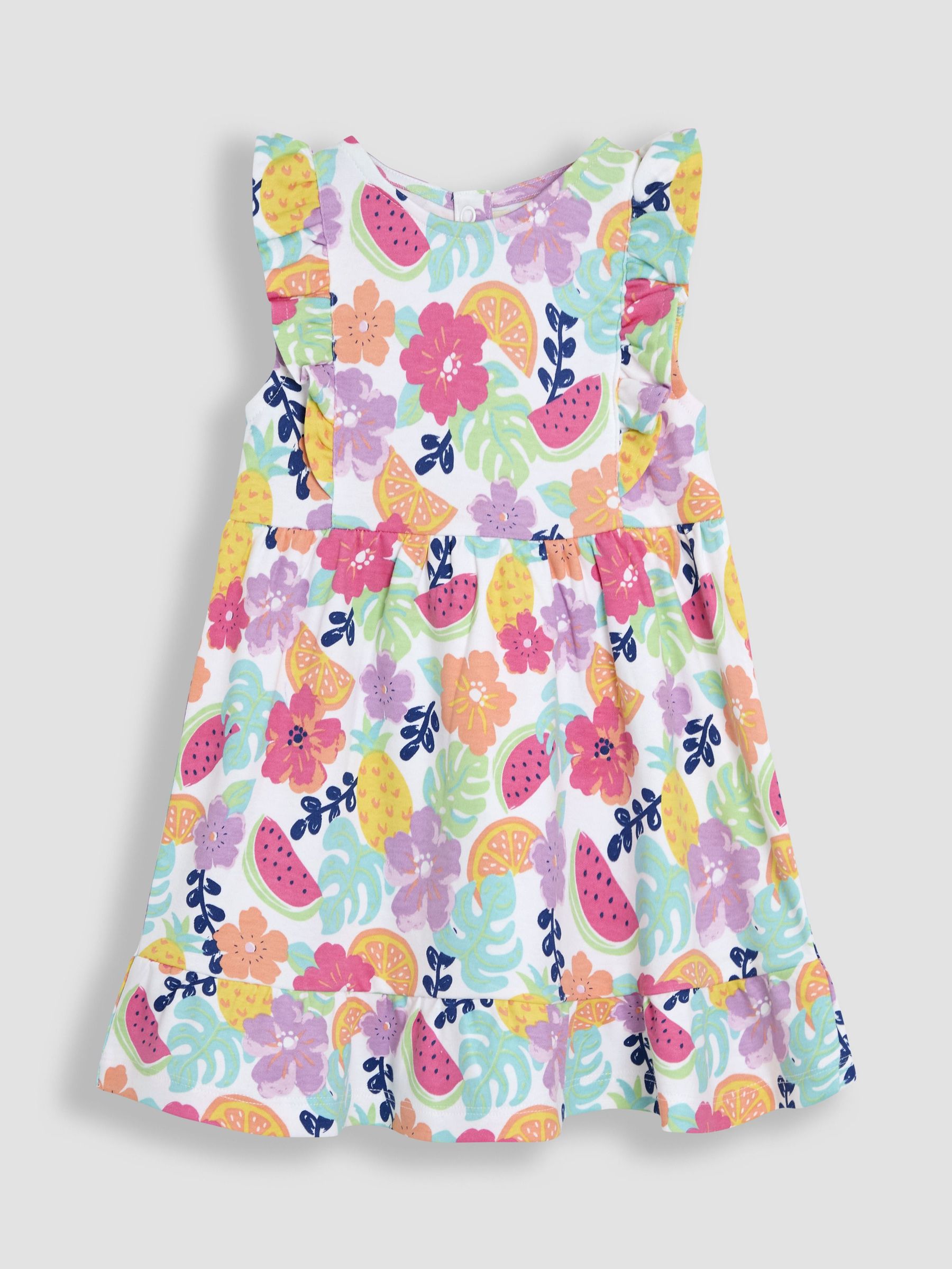 Coral Pink Jungle Floral Frill Shoulder Summer Dress (AU4631) | $33 - $38