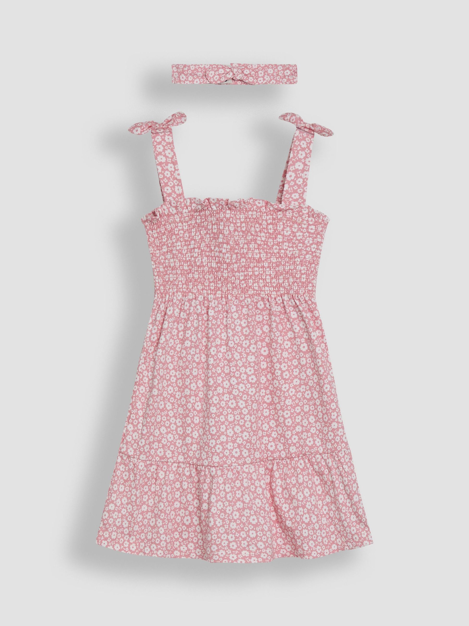 Pink Floral Smocked Pretty Sun Dress With Headband (AU4637) | $33 - $38