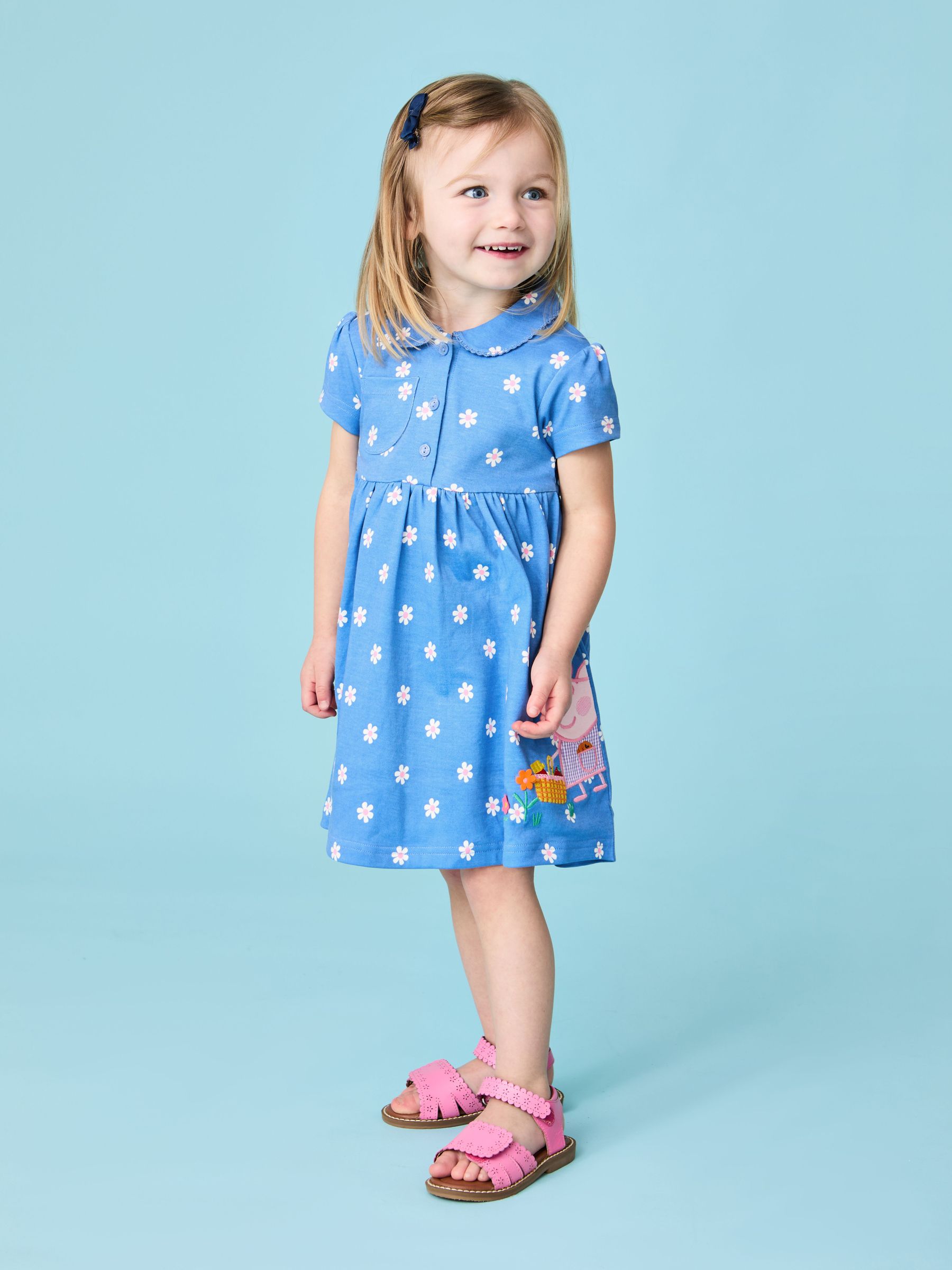 Blue Peppa Pig Appliqué Button Front 100% Cotton Dress (AU4657) | $43 - $46