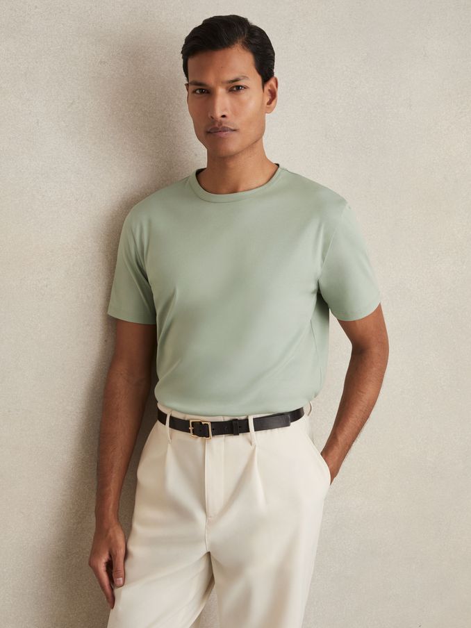 Mercerised-Cotton Crew-Neck T-Shirt in Sage Green (AU4864) | $95