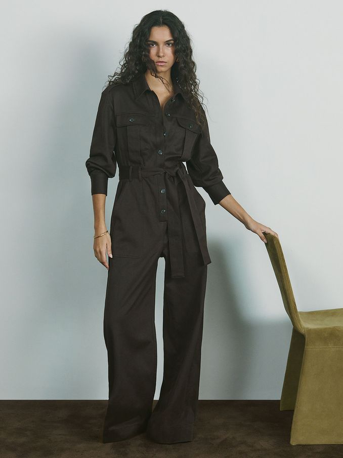 Wide Leg Utility Jumpsuit in Burgundy (AU4867) | €345