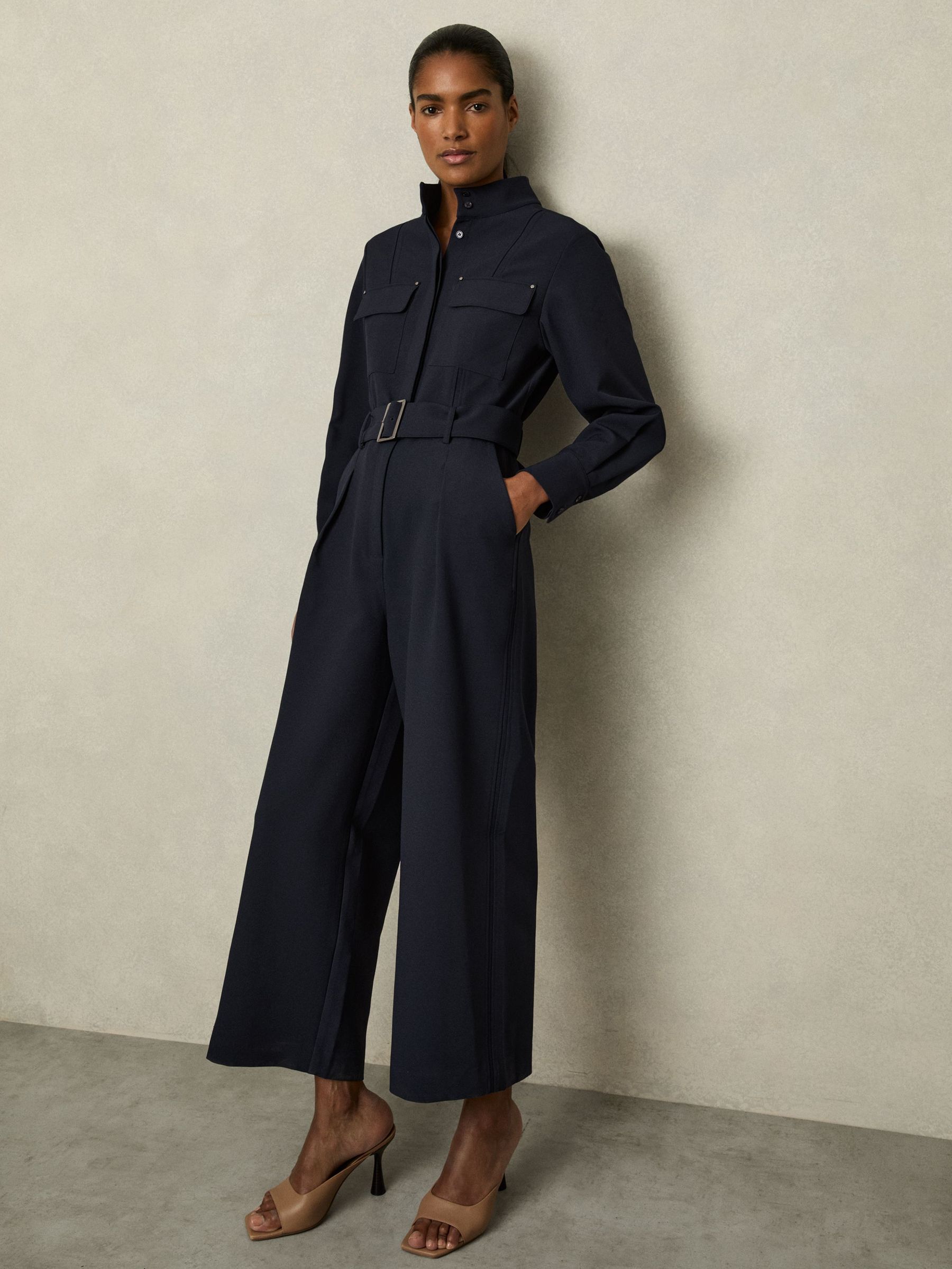 Tailored Wide Leg Utility Jumpsuit in Navy (AU4875) | €198