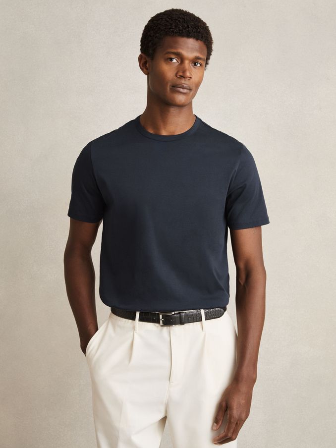 Mercerised-Cotton Crew-Neck T-Shirt in Navy (AU4878) | $95