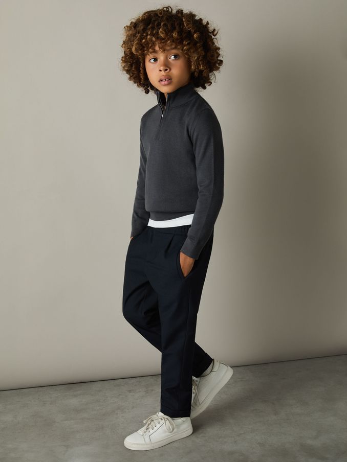 3-9 yrs Merino Wool Half-Zip Funnel Neck Jumper in Blackened Blue (AU4880) | US$55