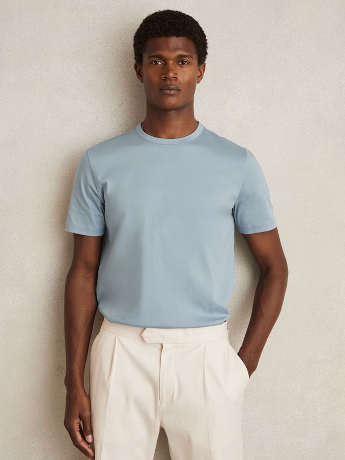 Mercerised-Cotton Crew-Neck T-Shirt in Soft Blue (AU4881) | $95