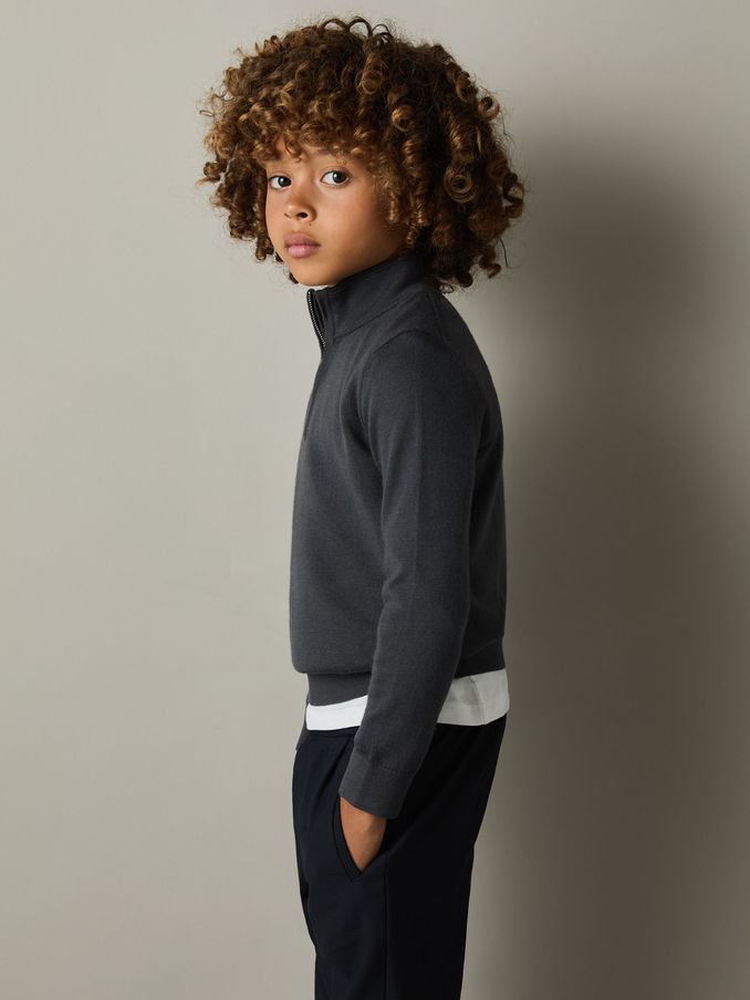 9-13 yrs Merino Wool Half-Zip Funnel Neck Jumper in Blackened Blue (AU4894) | US$60