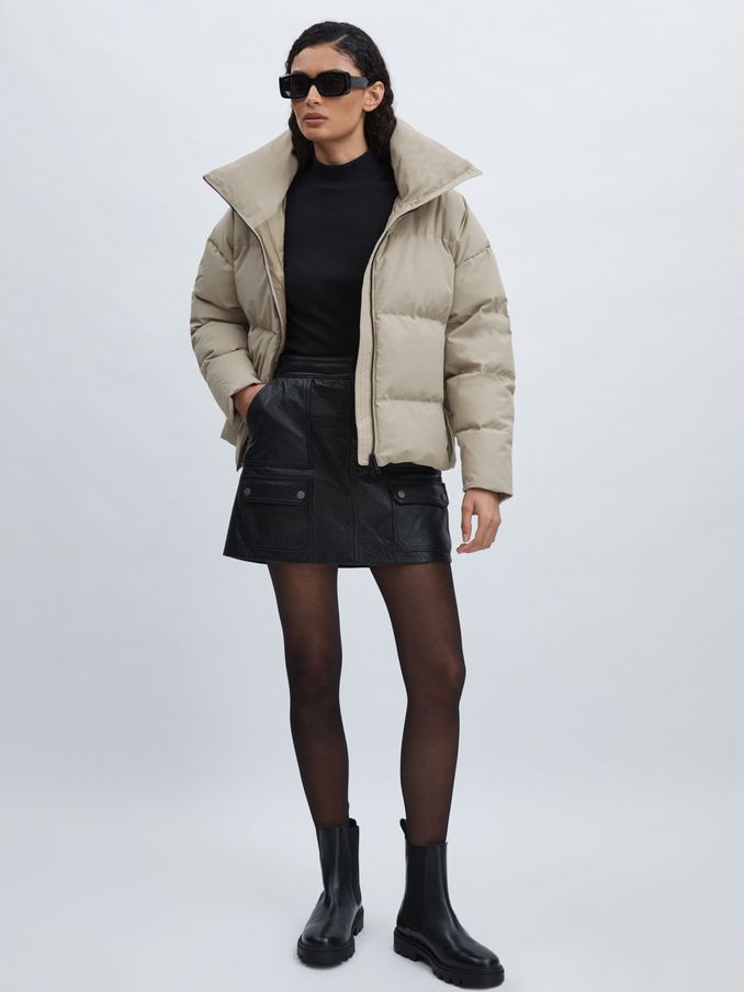 Scandinavian Edition Short Puffer Jacket in Khaki Sand (AU4897) | €785