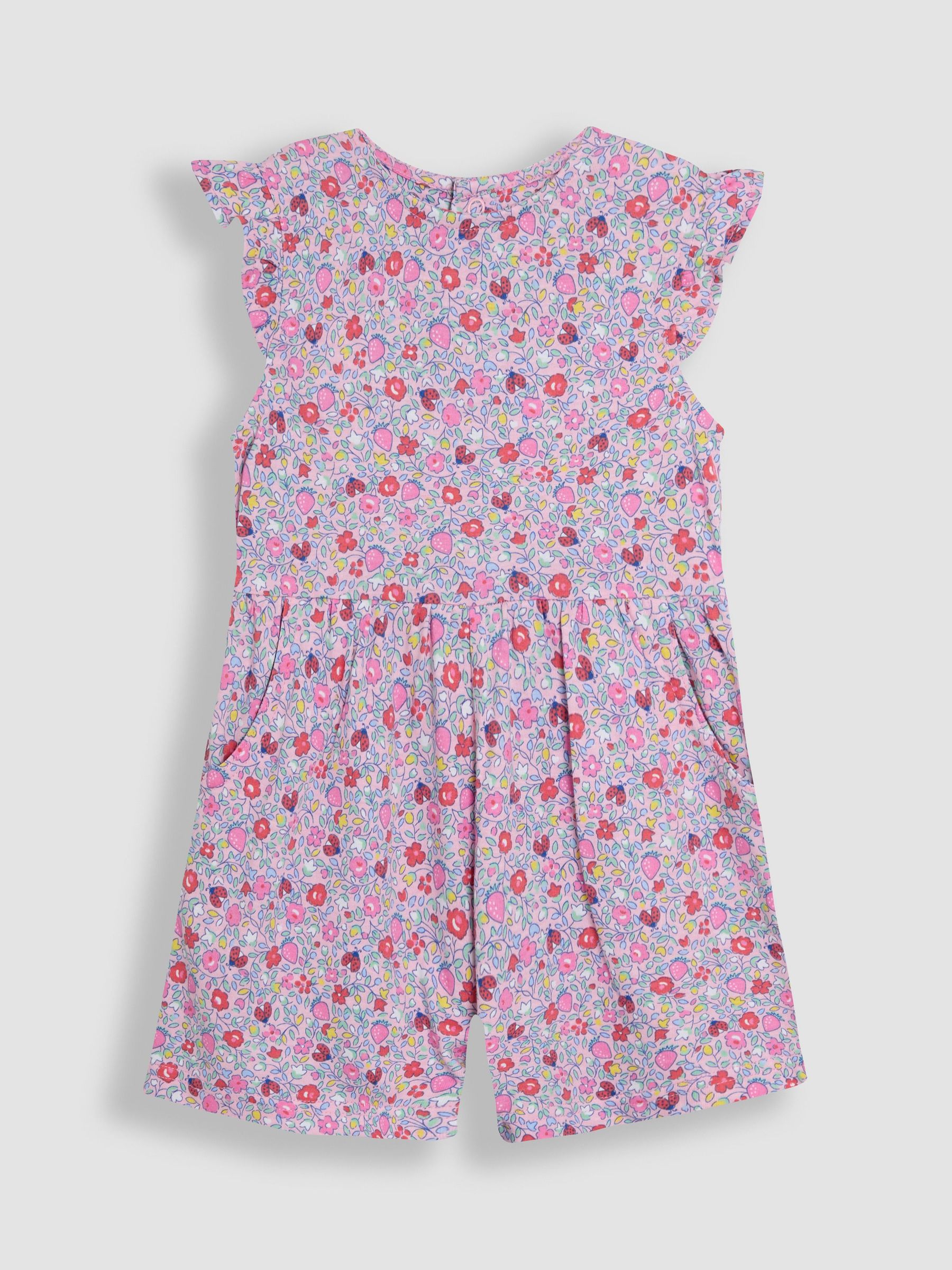 Pink Strawberry Ditsy Floral Ruffle Shoulder 100% Cotton Playsuit (AU5325) | $36 - $41