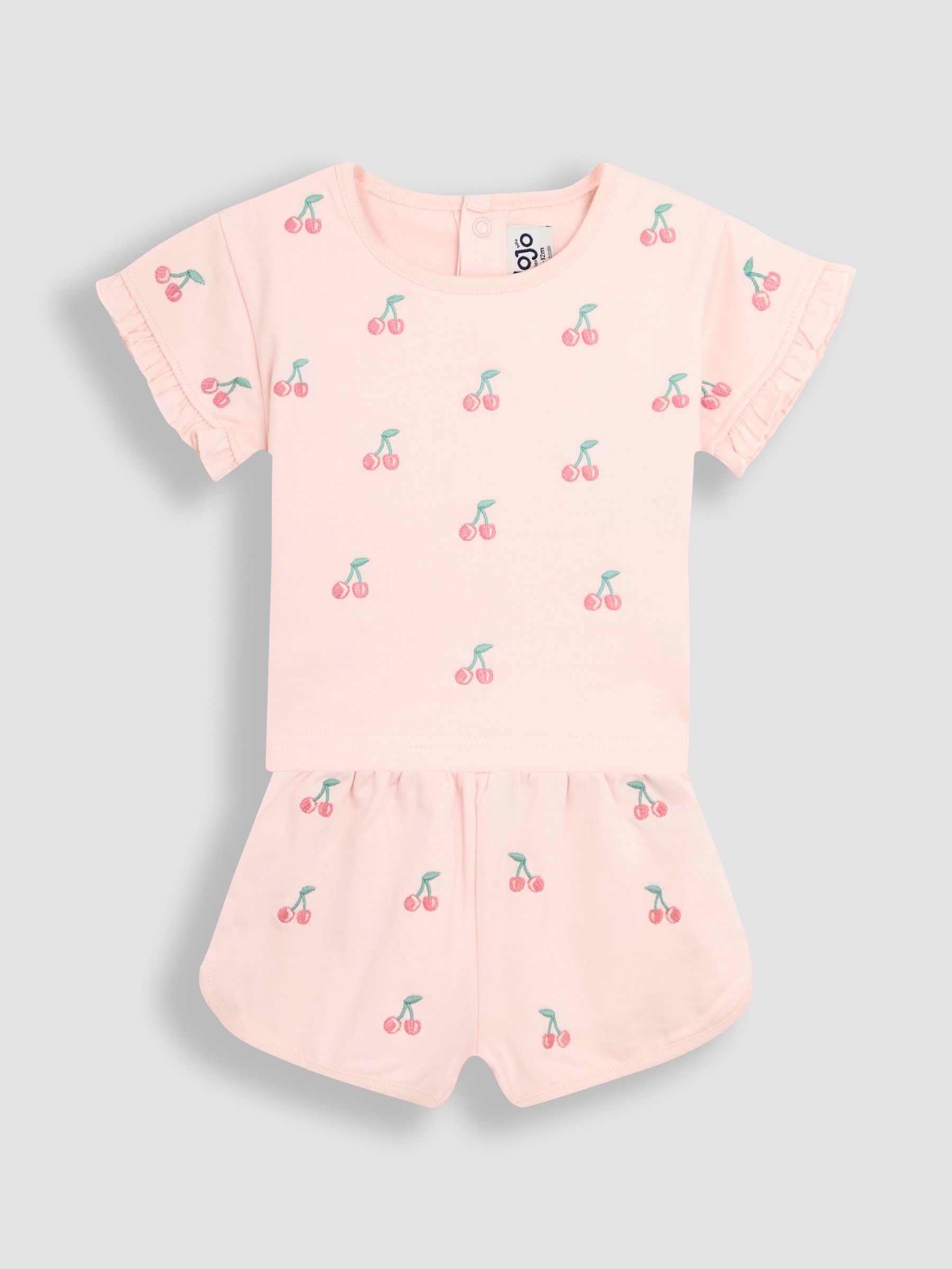 Pink Cherry Embroidered Frill T-Shirt and Shorts Set 2 Piece (AU5331) | $43 - $48