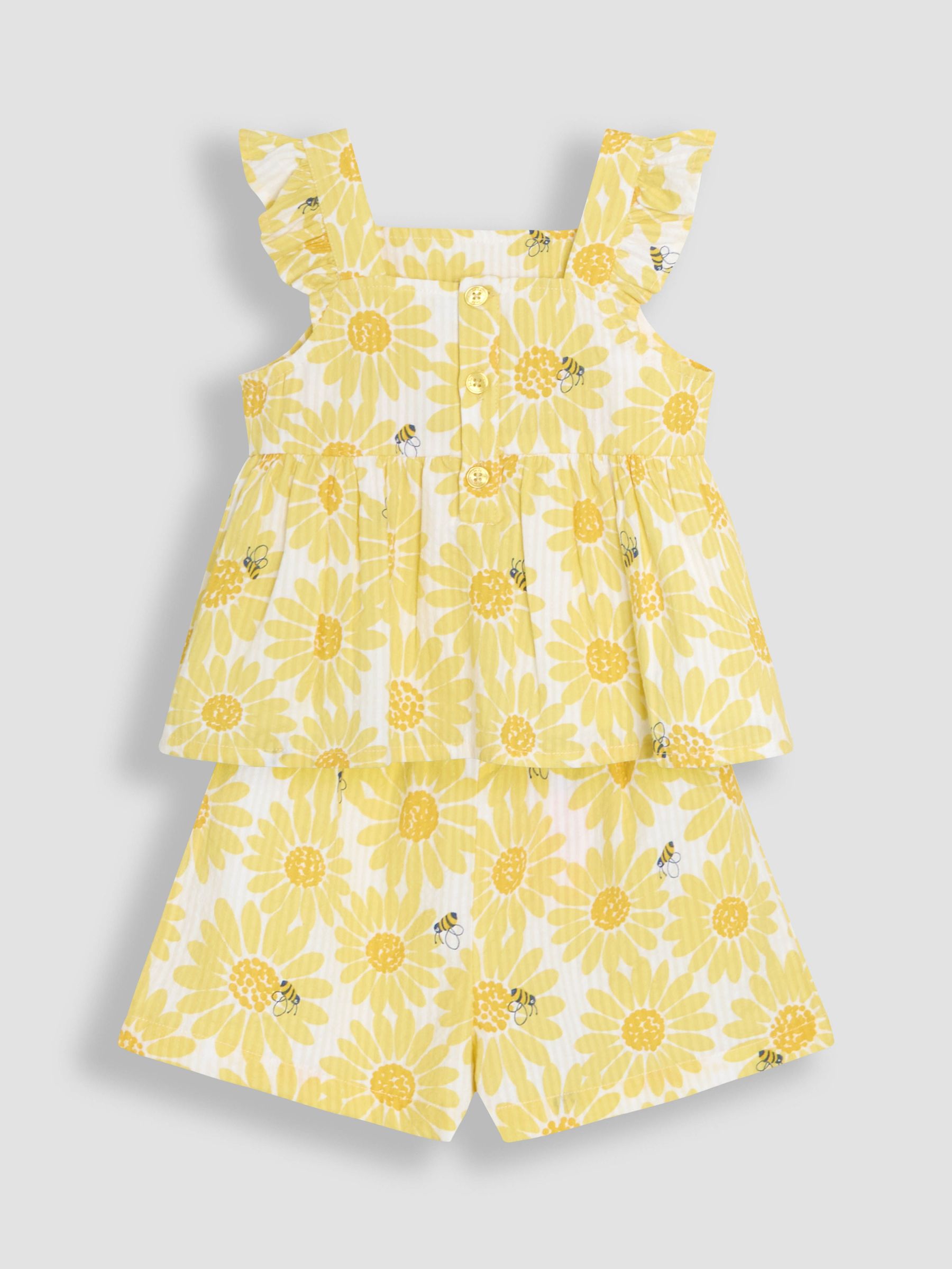 Yellow Sunflower Print Frill Shoulder 100% Cotton Top & Shorts Set 2 Piece (AU5334) | $51 - $62