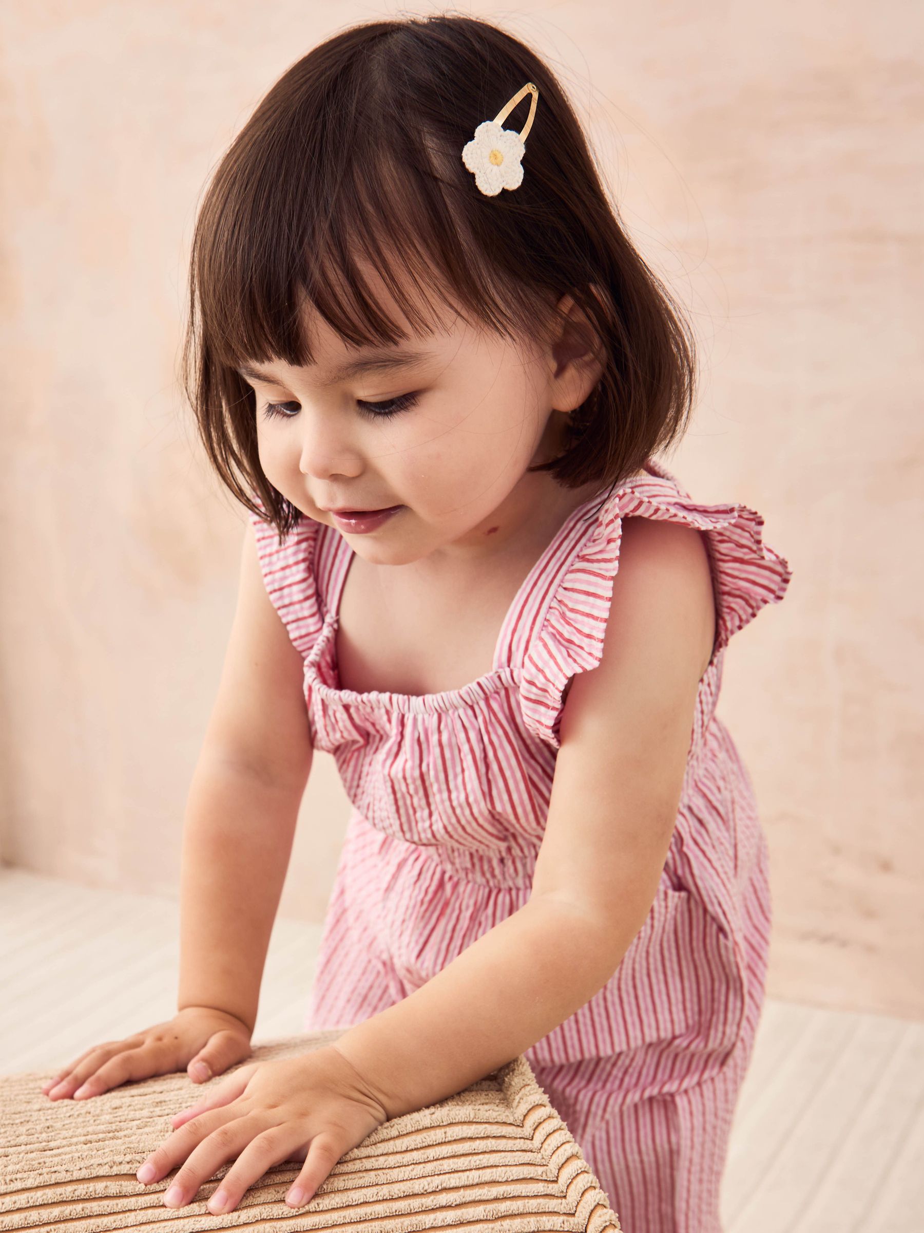 Pink Seersucker Stripe Frill Sleeve Jumpsuit (AU5336) | $41 - $46