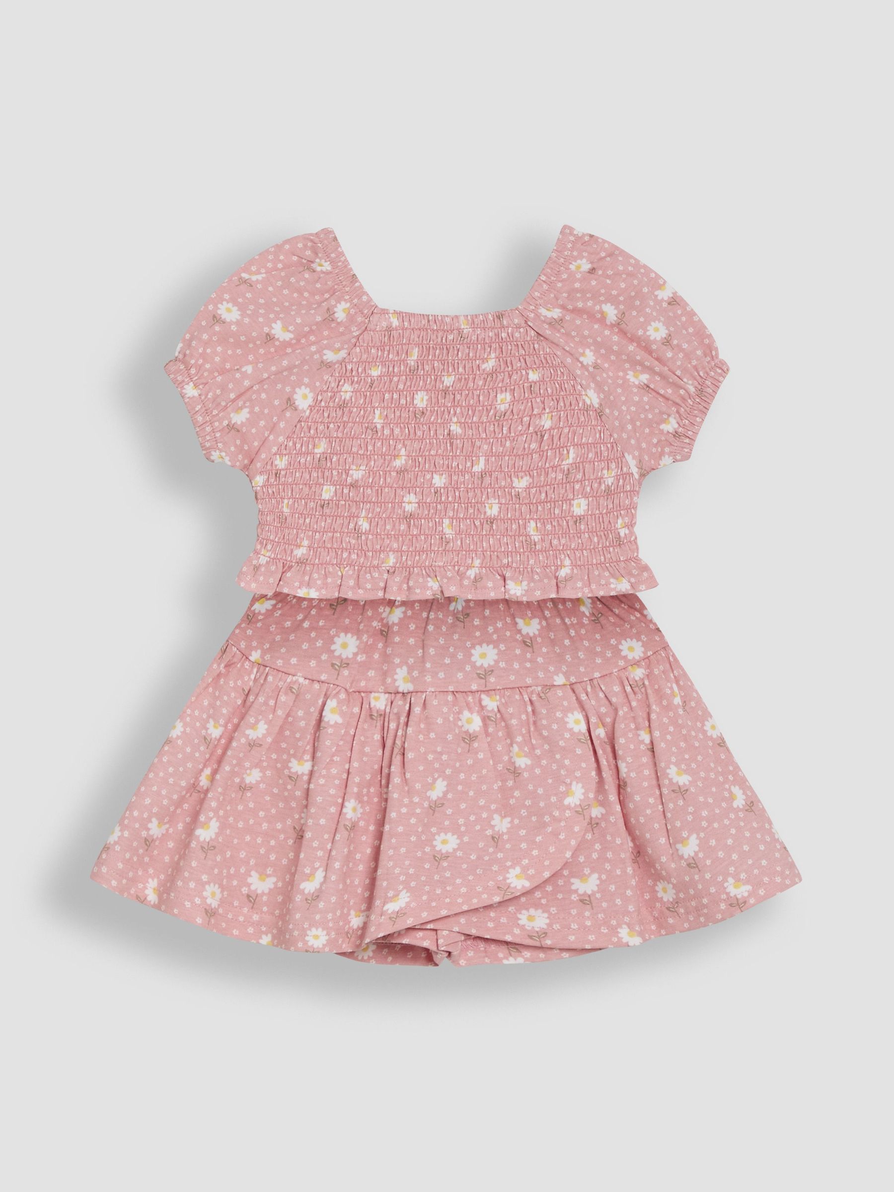Pink Daisy Smocked 100% Cotton T-Shirt & Skort Set 2 Piece (AU5341) | $45 - $50