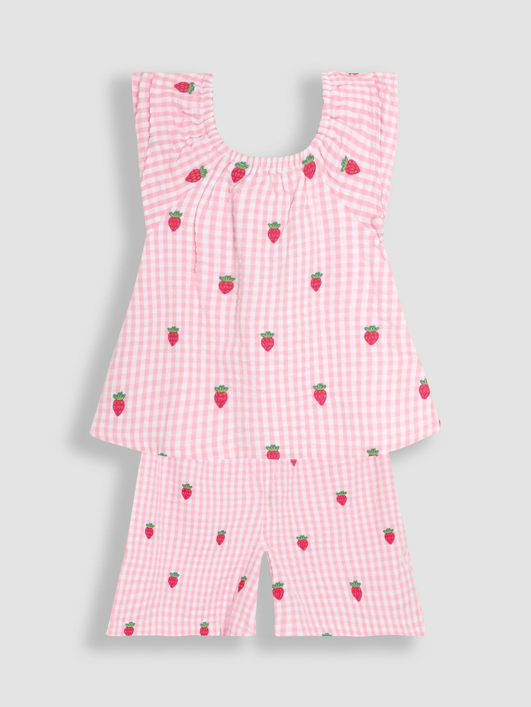 Pink Gingham Strawberry Embroidered Blouse and Shorts Set 2 Piece (AU5349) | $51 - $62