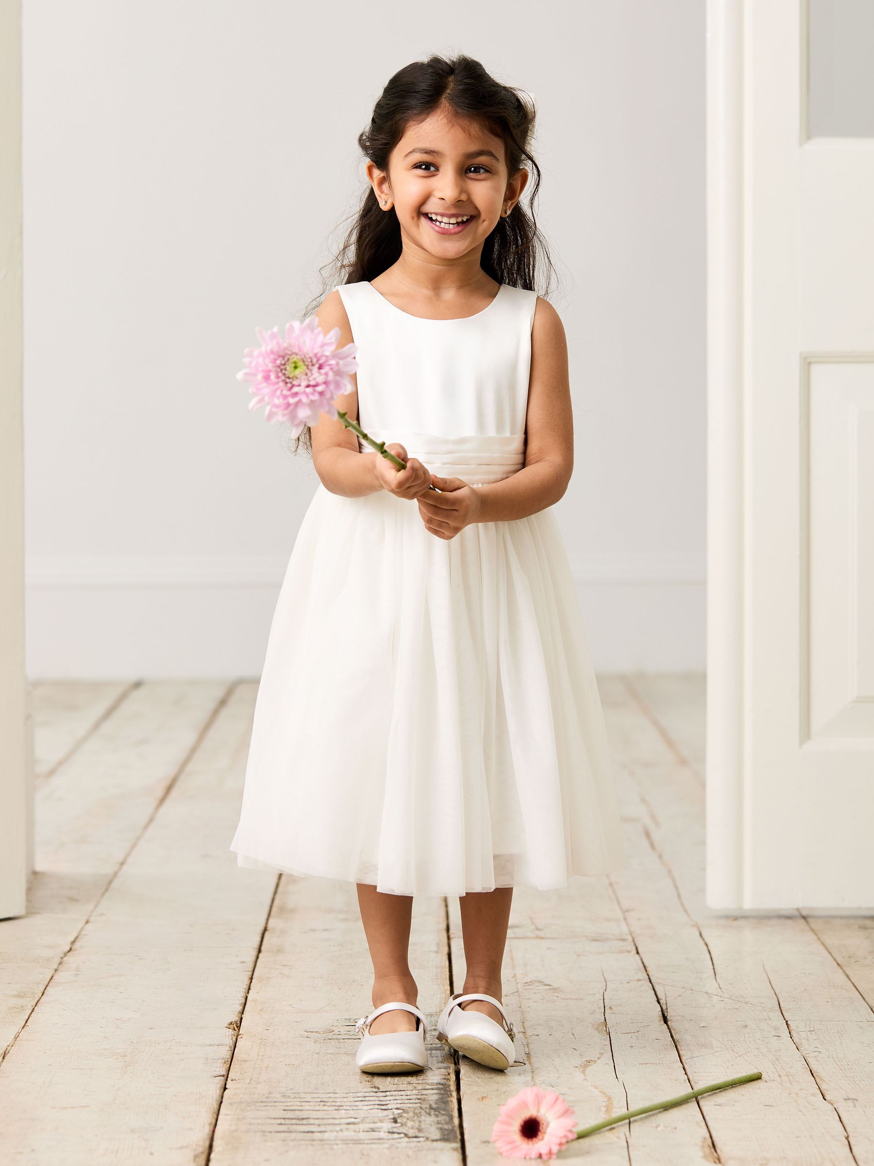 Cream Girl Satin Flower Dress With Satin Sash (AU5364) | $91 - $101
