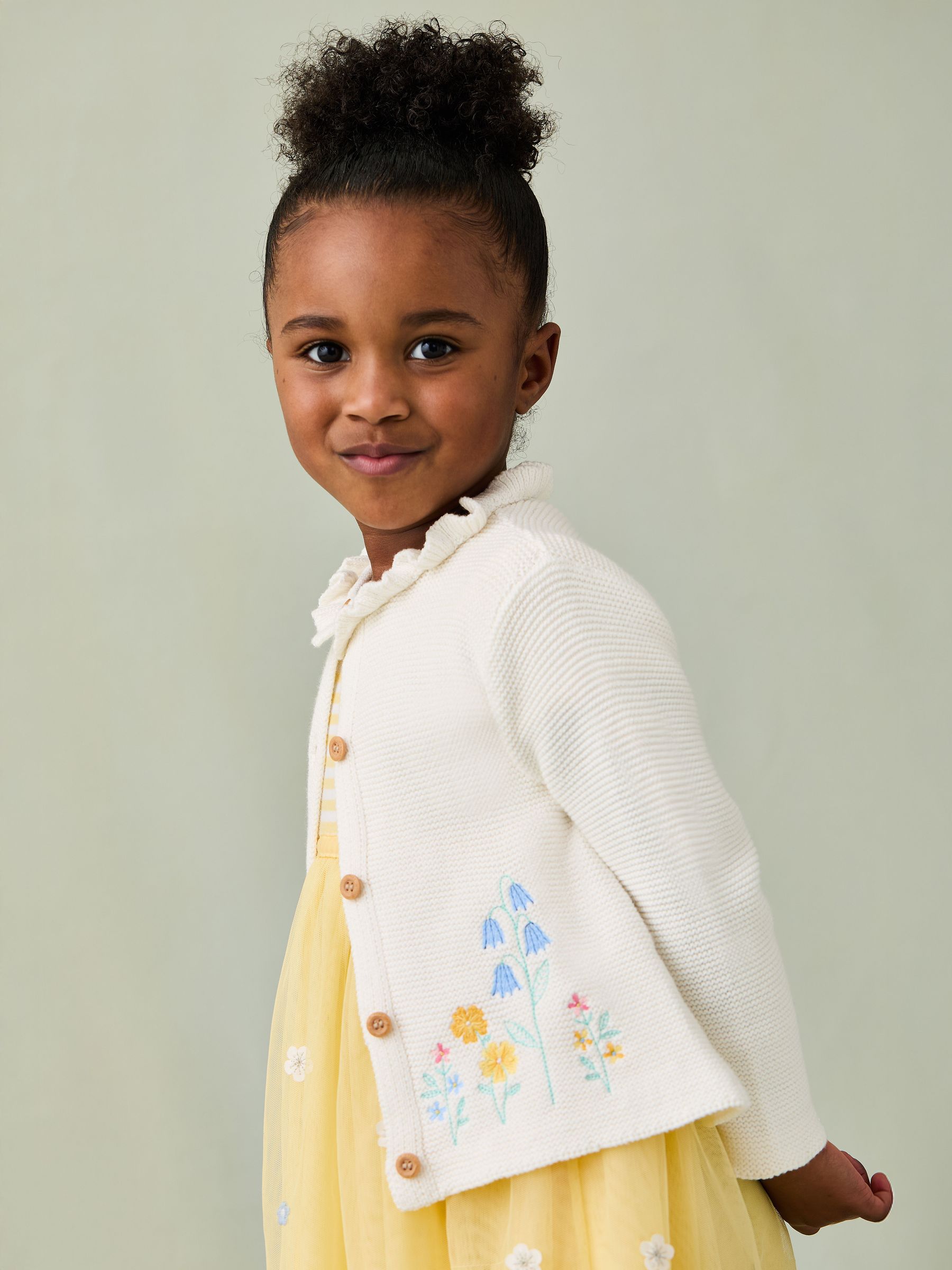 Cream Floral Duck Applique Ruffle Collar 100% Cotton Cardigan (AU5376) | $45 - $50