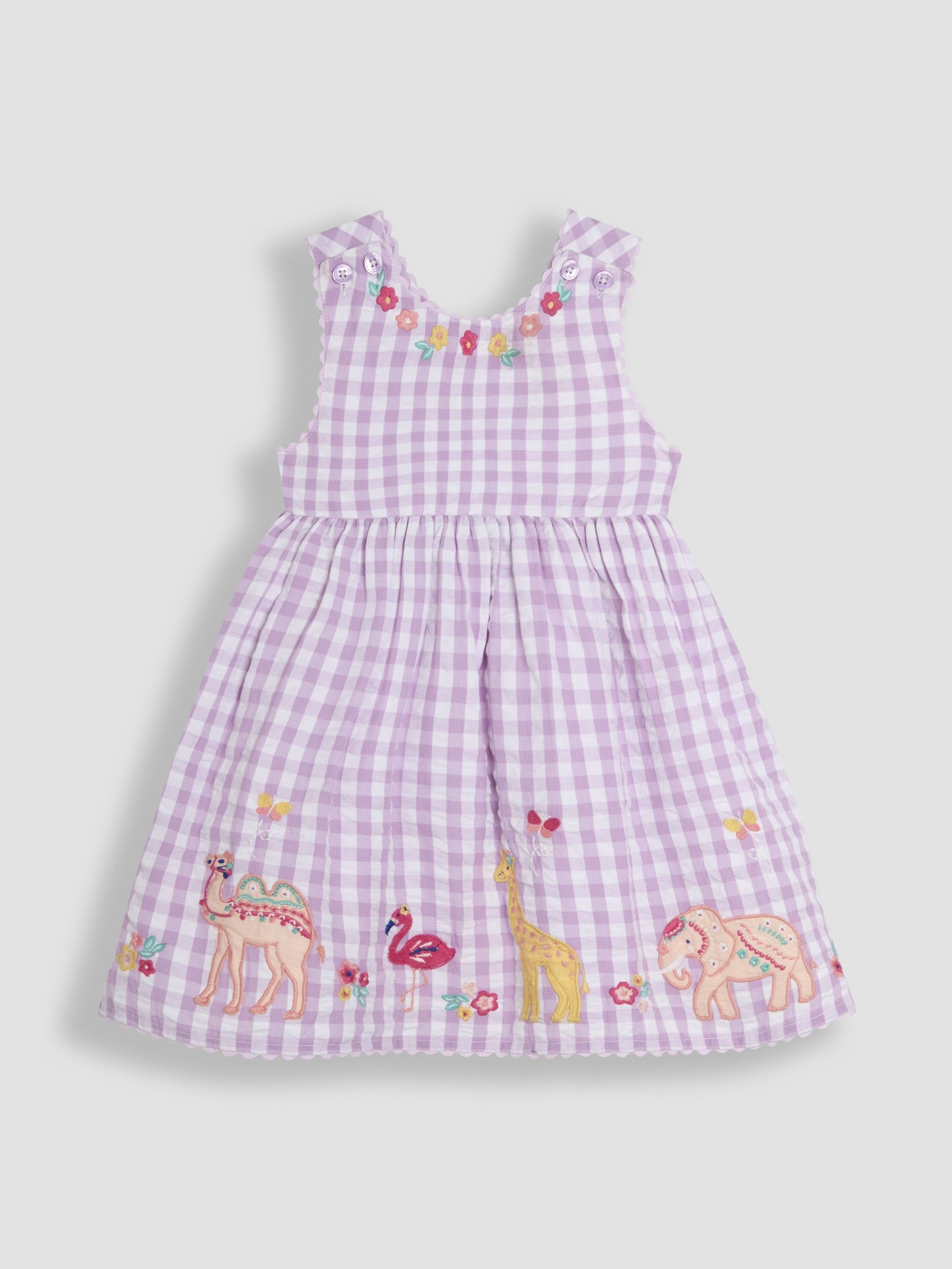 Lilac Purple Safari Animals Appliqué Seersucker Cross-Back Dress (AU5533) | $45 - $50