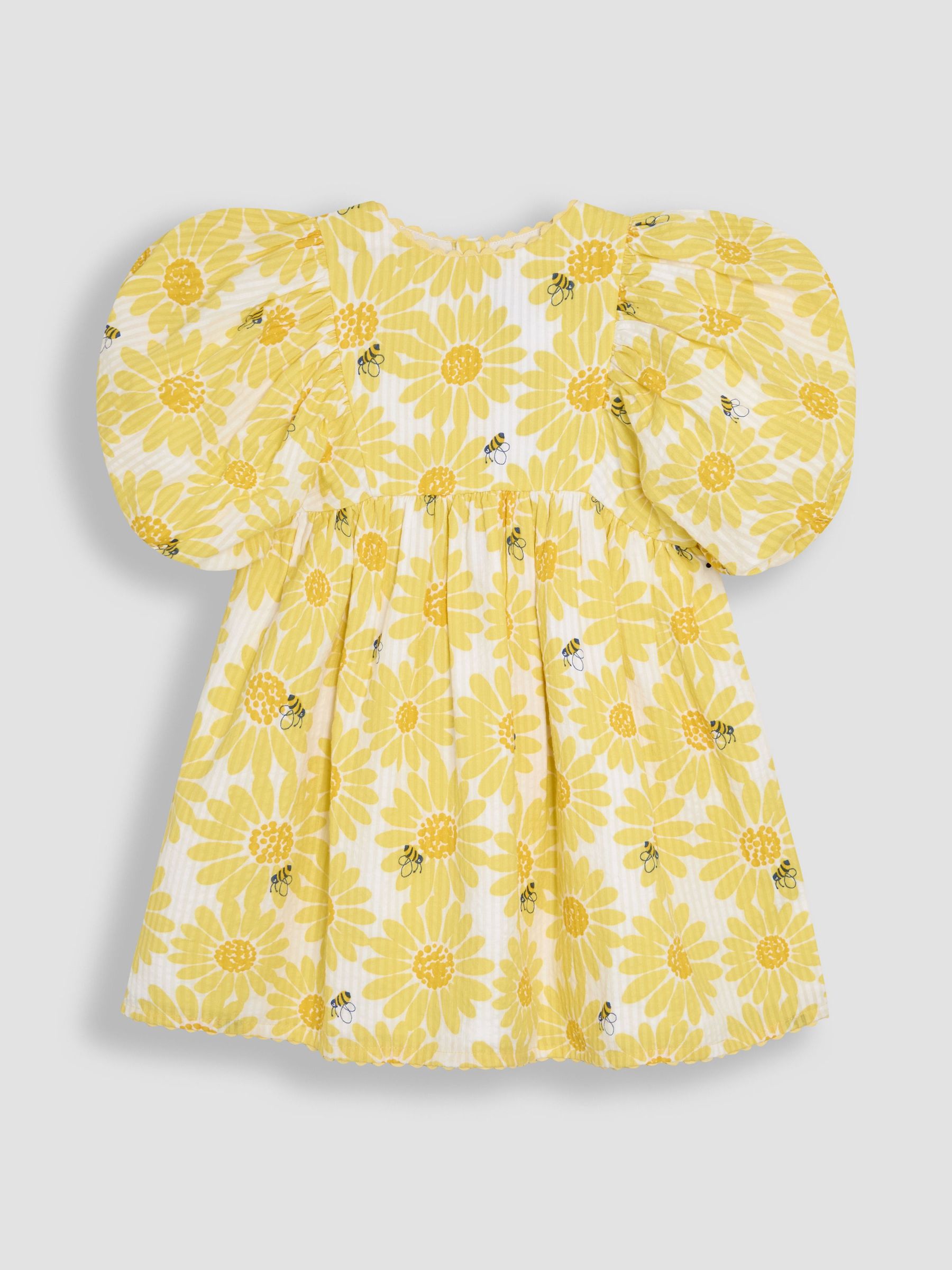 Yellow Sunflower Print Seersucker Puff Sleeve Dress (AU5539) | $41 - $46