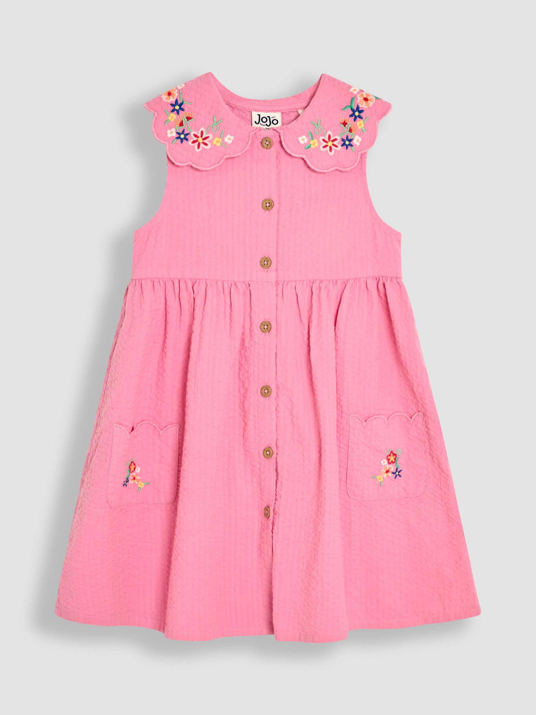 Pink Embroidered Scallop Collar Button Through Dress (AU5540) | $38 - $43