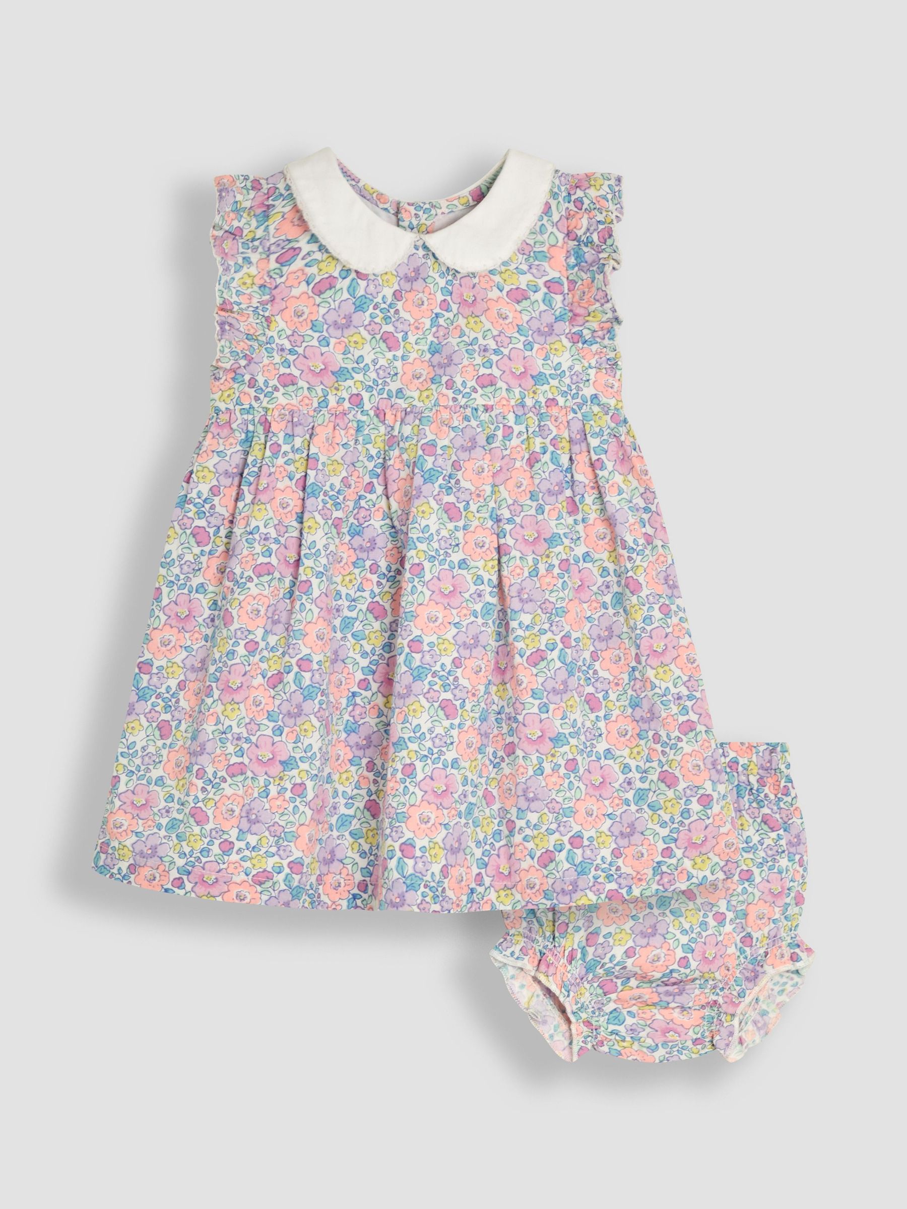 Coral Pink Baby Tropical Floral Print Frill Shoulder 100% Cotton Dress (AU5549) | $45 - $46