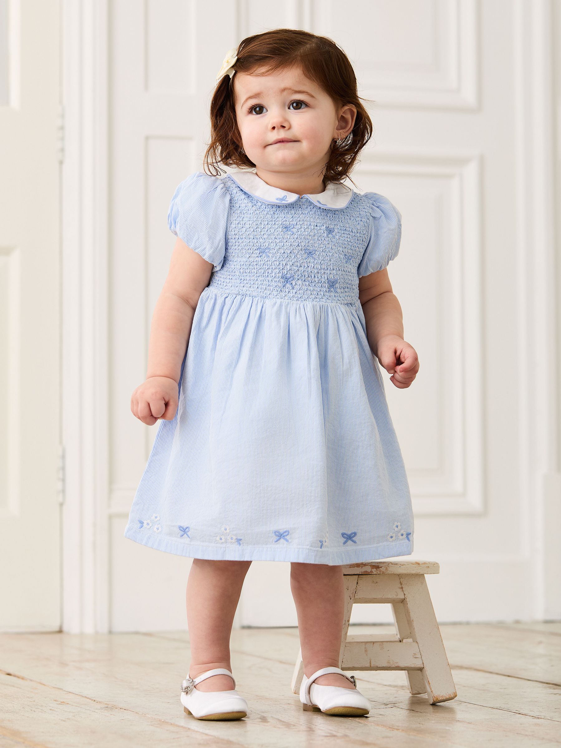 Blue Bud Floral Embroidered Smocked Party Dress (AU5552) | $67 - $77