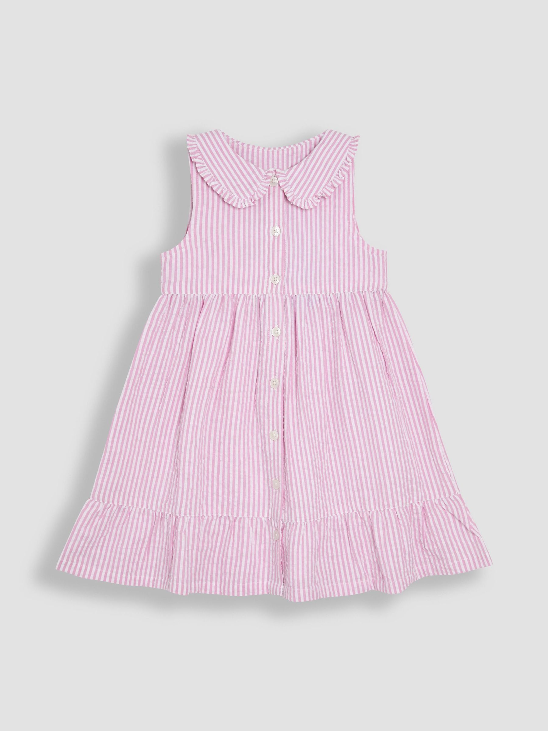 Pink Seersucker Stripe Collar Button Through Dress (AU5553) | $33 - $38