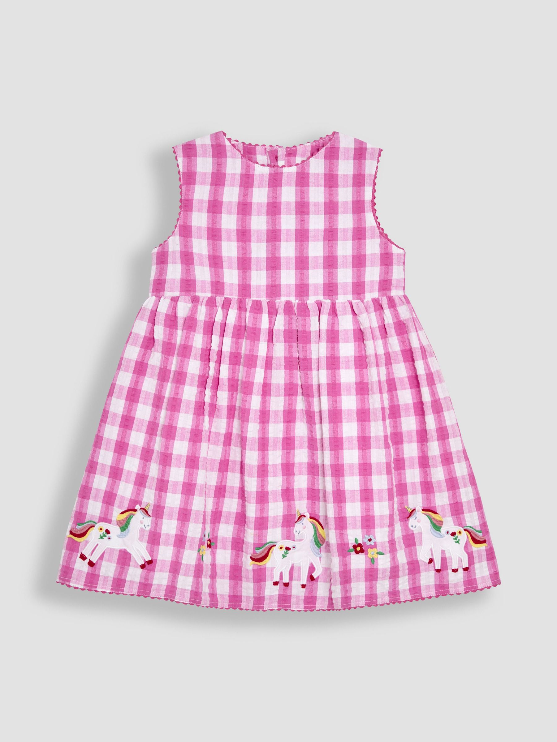 Fuchsia Pink Unicorn Appliqué Gingham Summer Dress (AU5559) | $43 - $48
