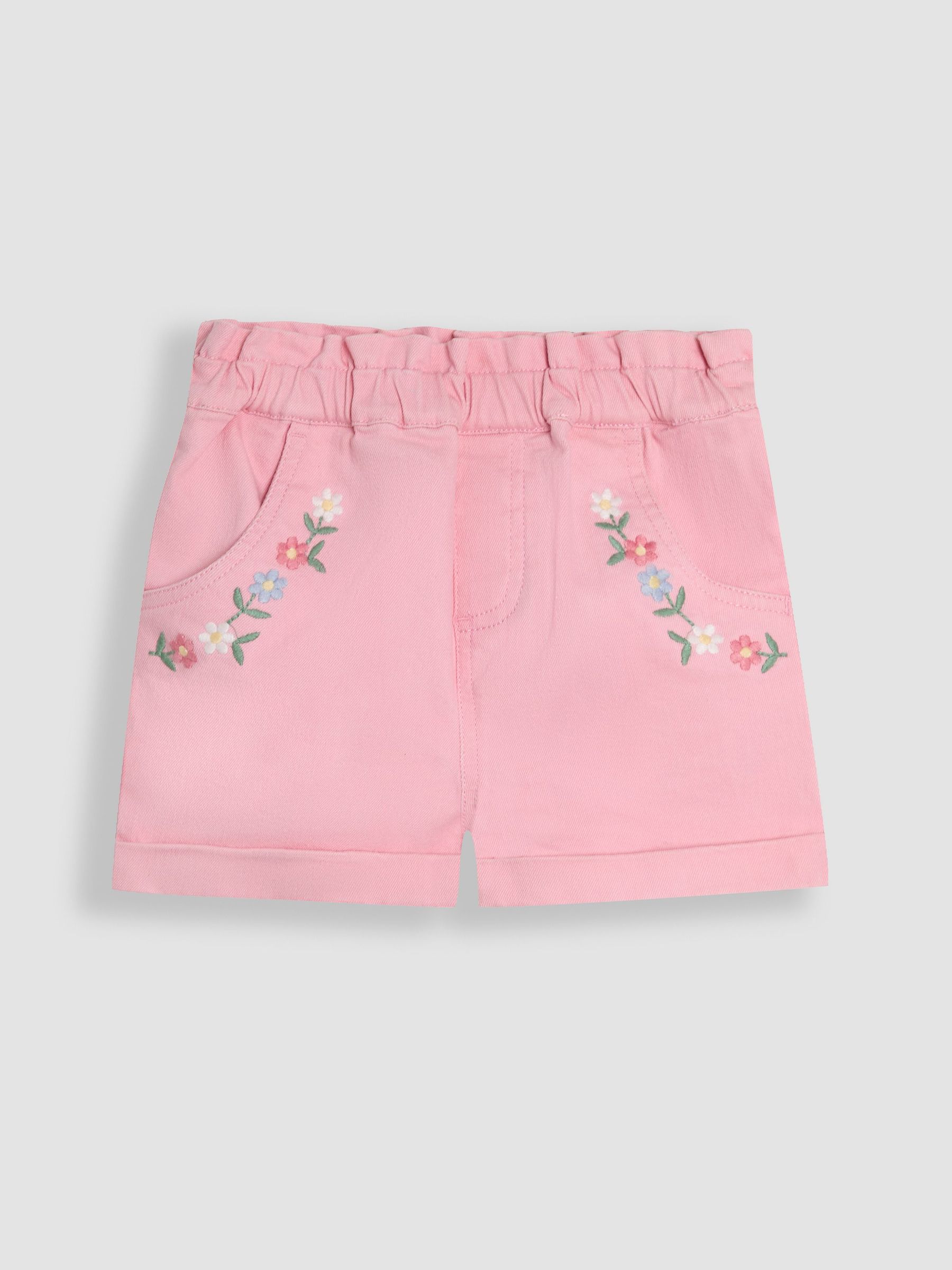 Coral Pink Embroidered Twill Turn-Up Hem 100% Cotton Shorts (AU5561) | $31 - $36
