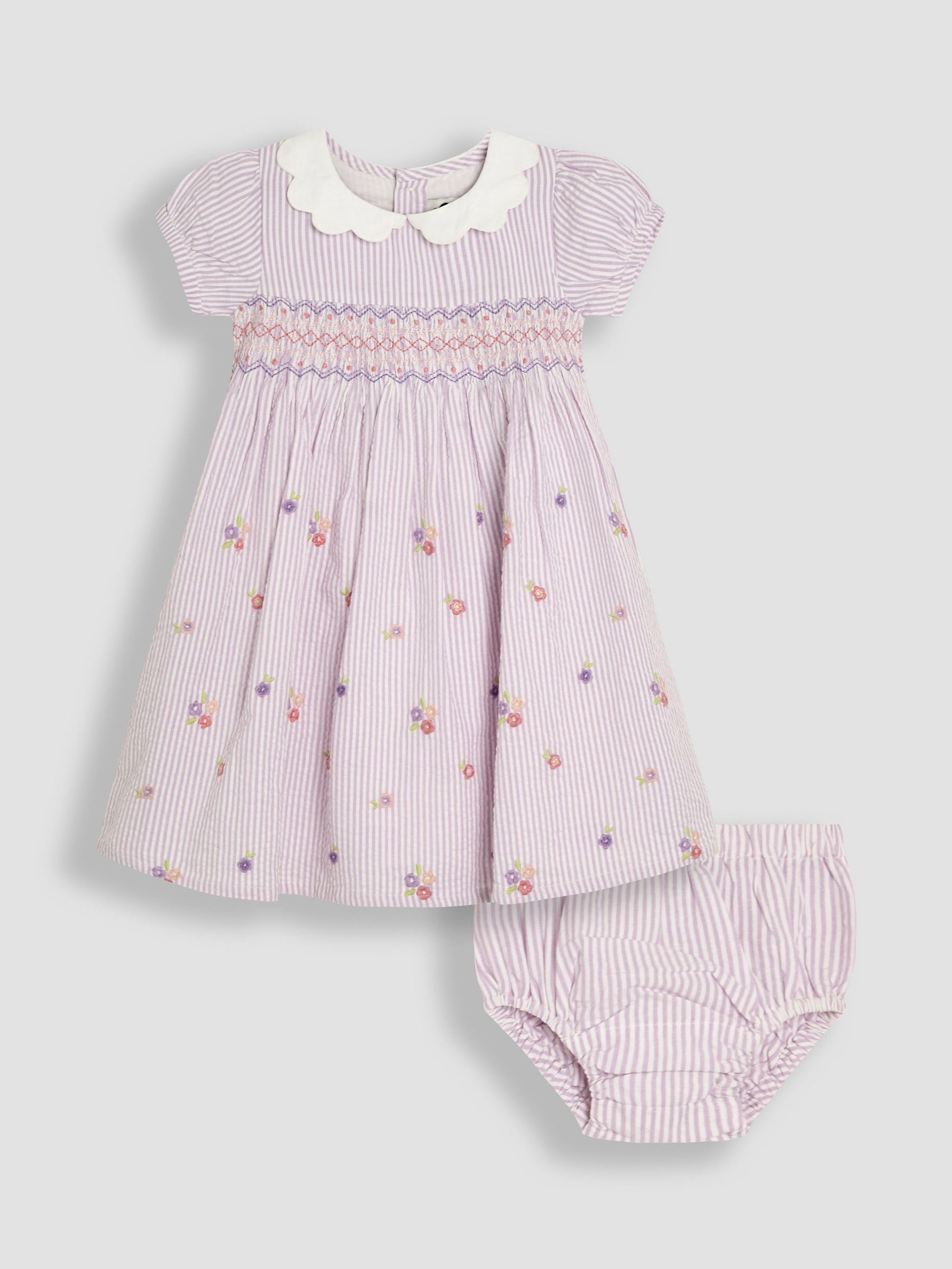 Lilac Purple Floral Seersucker Embroidered Smocked Dress (AU5562) | $55 - $62