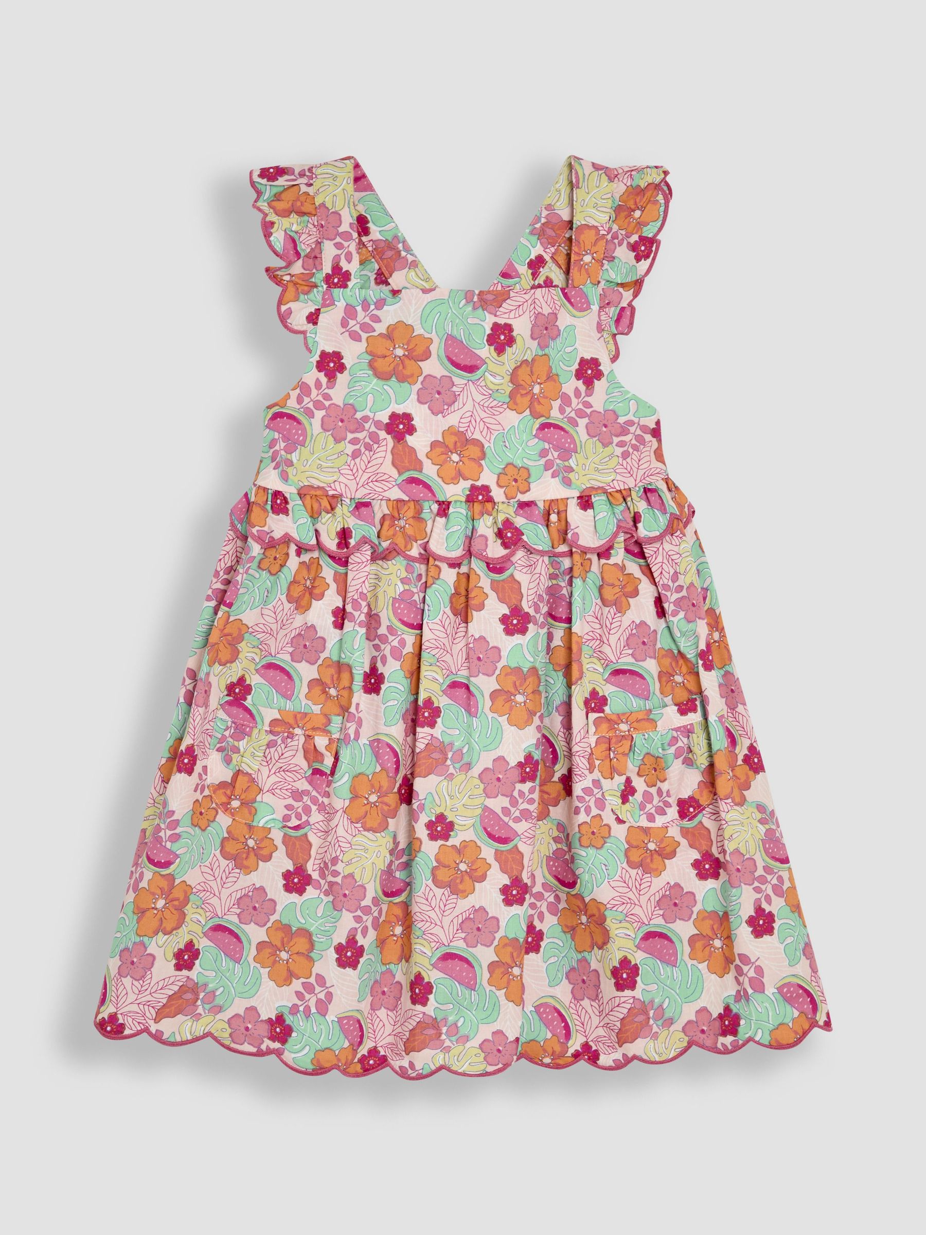 Pink Jungle Floral Print Scallop Hem Sun Dress (AU5564) | $39 - $45