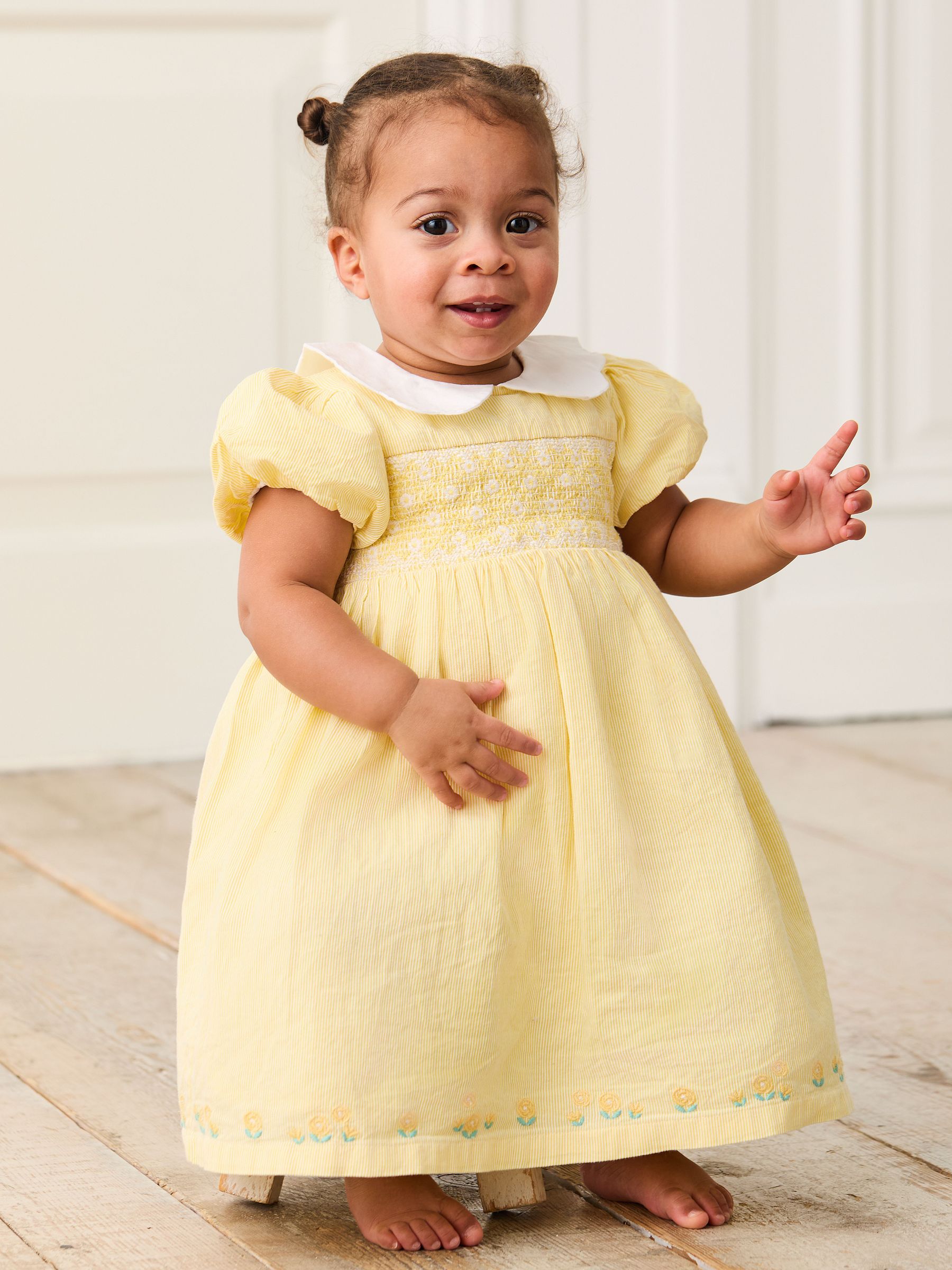 Yellow Bud Floral Embroidered Smocked Party Dress (AU5568) | $67 - $77