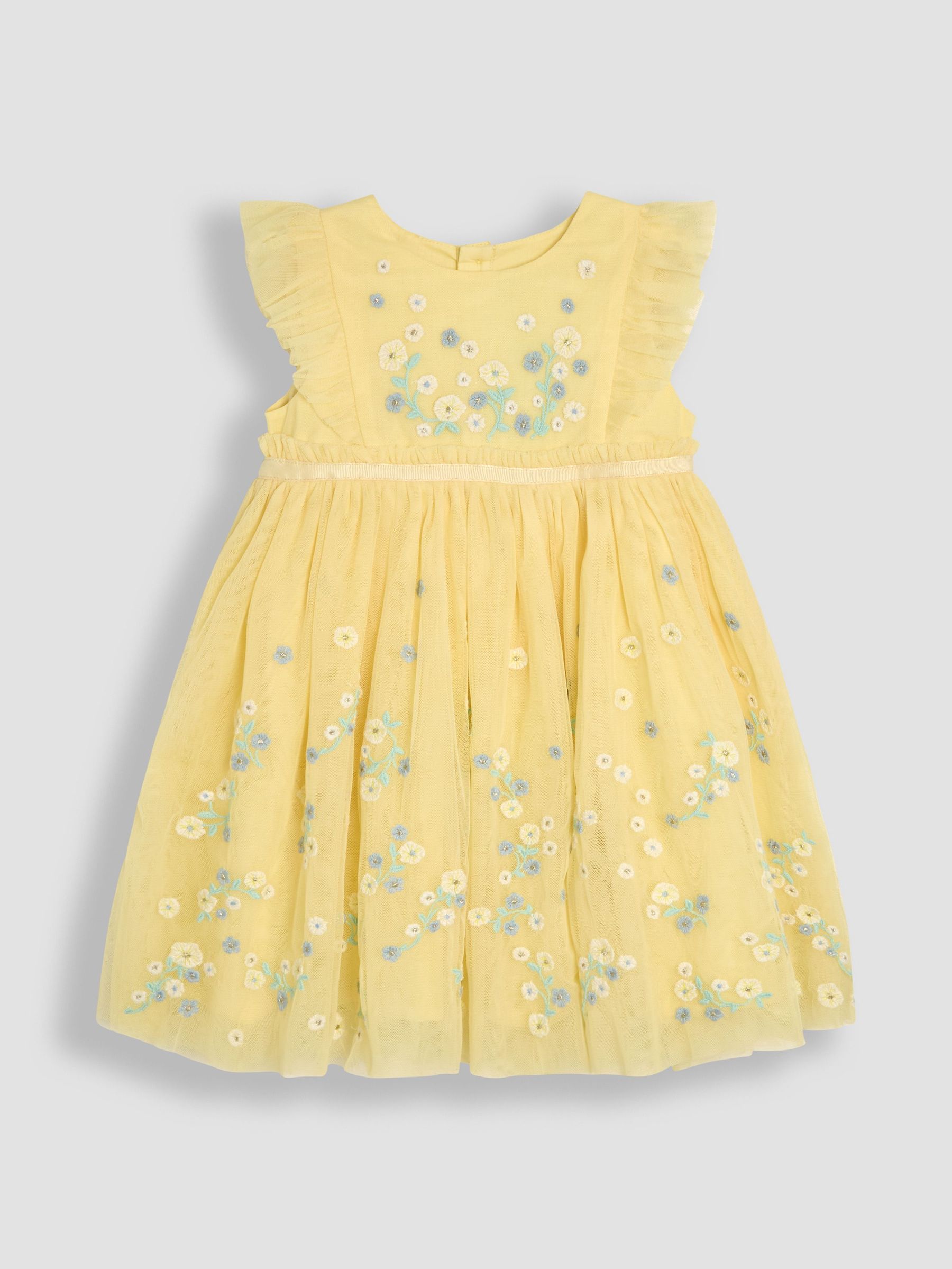 Yellow Floral Ruffle Front Embroidered Tulle Party Dress (AU5576) | $63 - $74