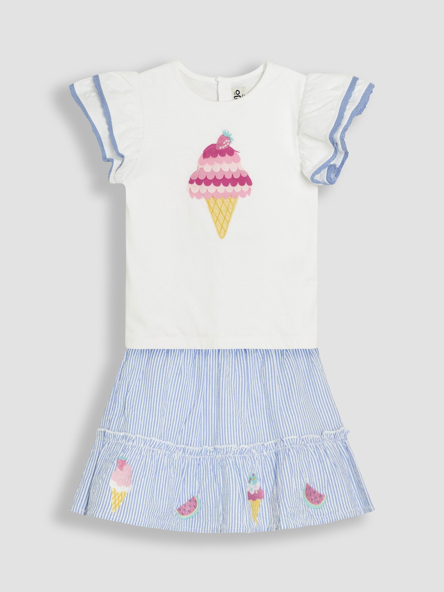 Blue Ice Cream 2-Piece Double Frill Sleeve 100% Cotton T-Shirt & Skirt Set (AU5579) | $51 - $62