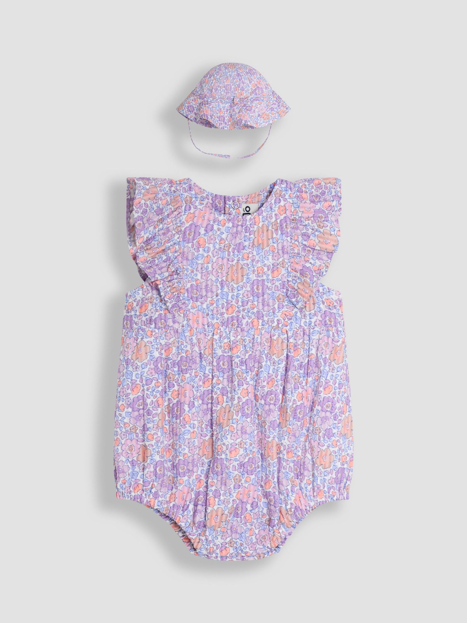 Lilac Tropical Floral 2-Piece Frill-front Romper & Hat Set (AU5585) | $51 - $53