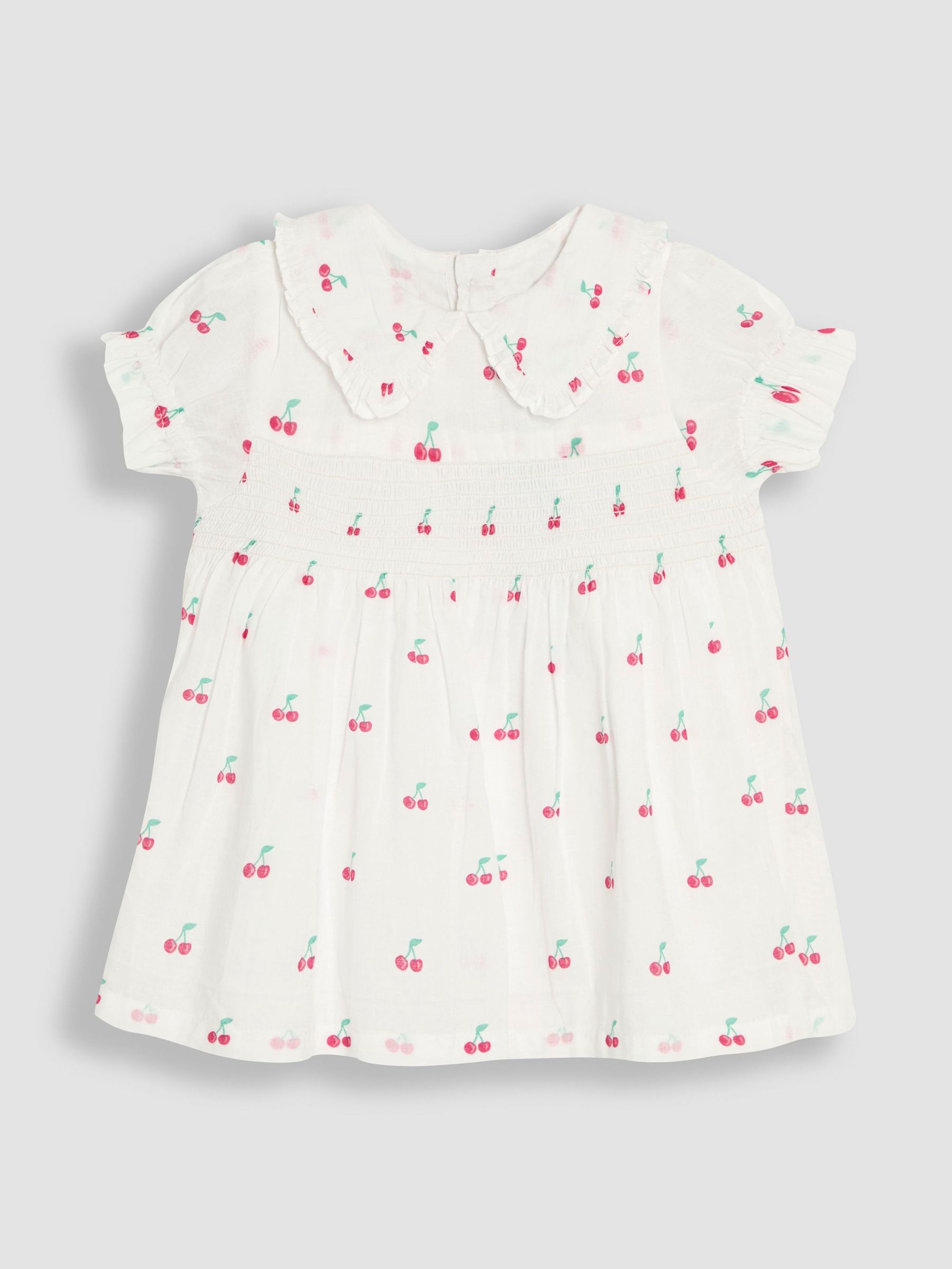 White Cherry Peter Pan Collar Smocked Blouse (AU5598) | $31 - $36