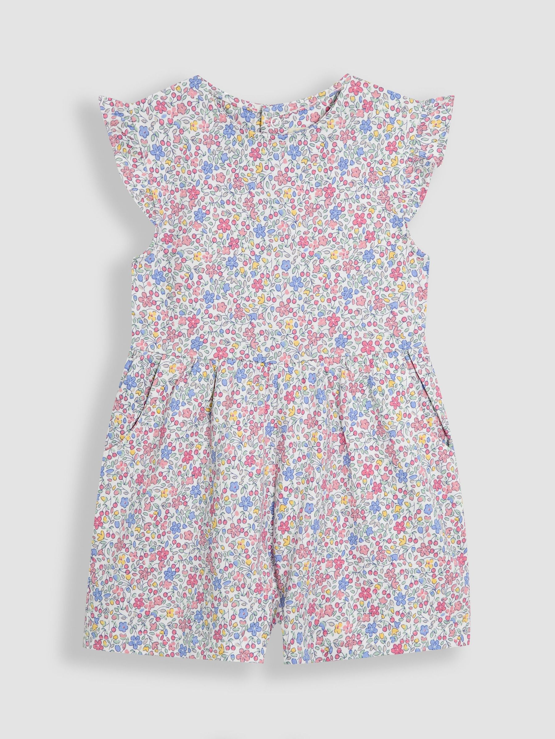 Pink Cherry Ditsy Floral Print Ruffle Shoulder 100% Cotton Playsuit (AU5610) | $36 - $41