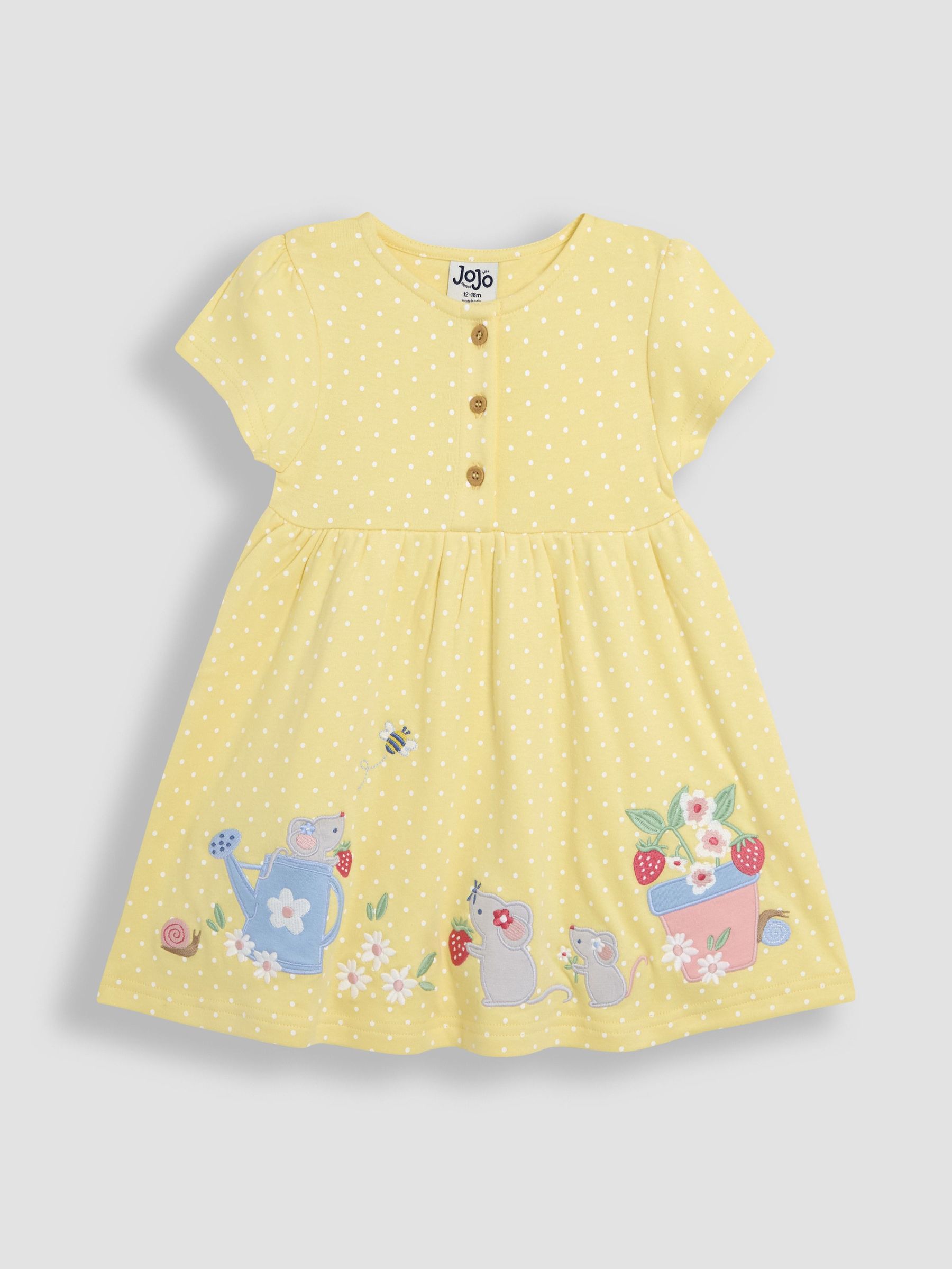 Yellow Mouse Appliqué Button Front Dress (AU5616) | $38 - $43