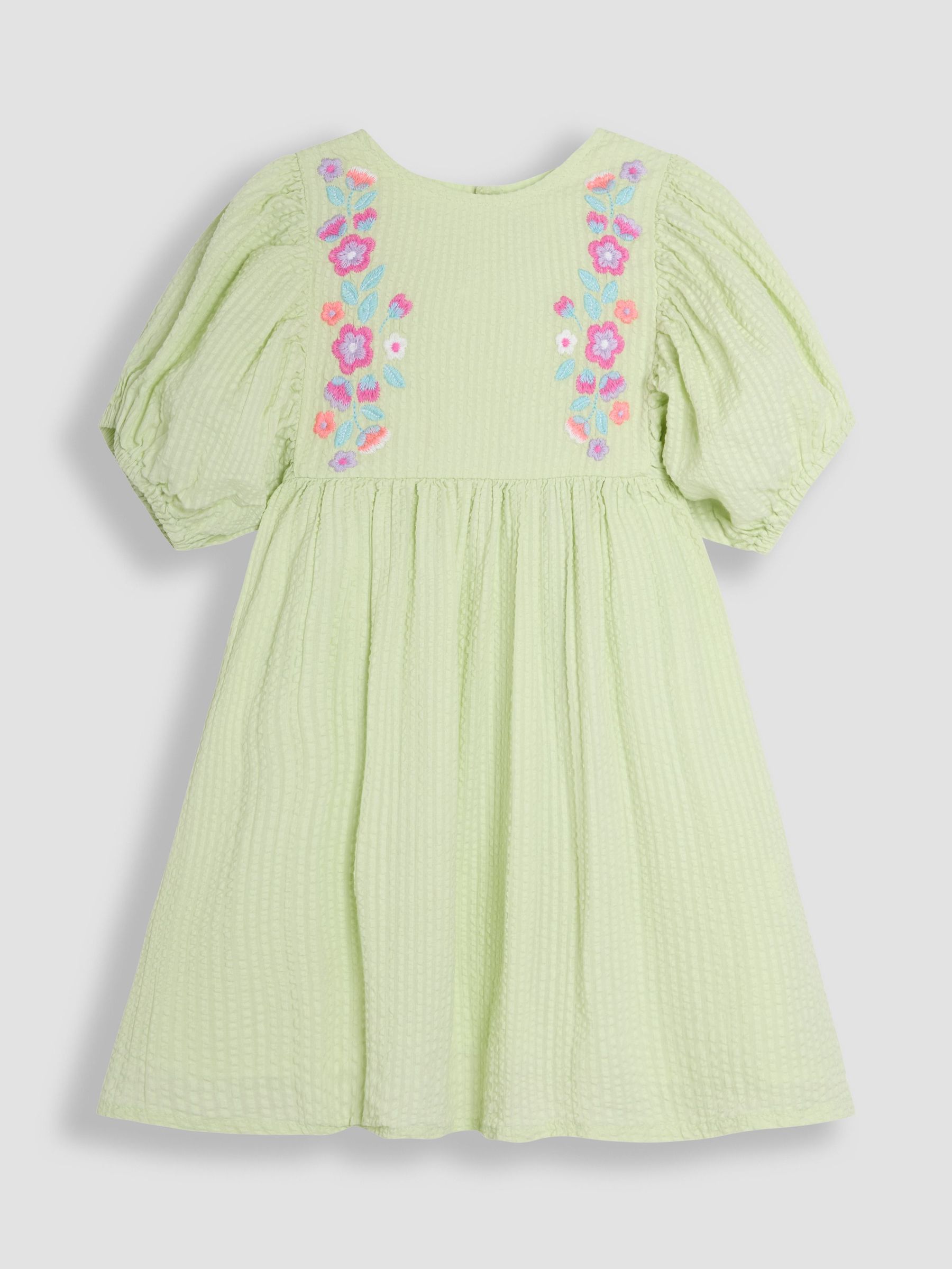 Green Floral Embroidered Balloon Sleeve Dress (AU5619) | $41 - $46