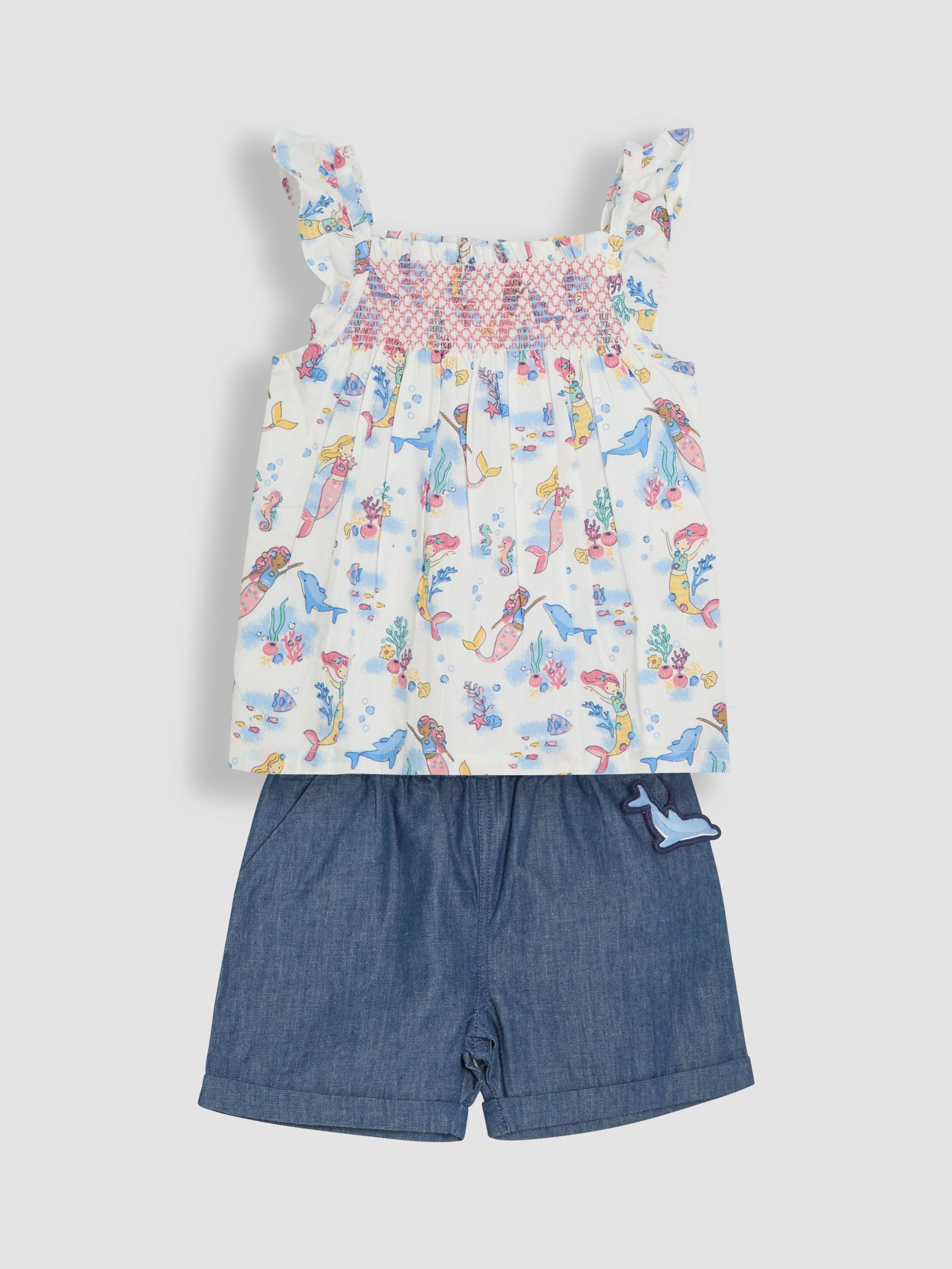 Blue Mermaid Scene 2-Piece Pet in Pocket Smocked Blouse & Shorts Set (AU5620) | $51 - $62