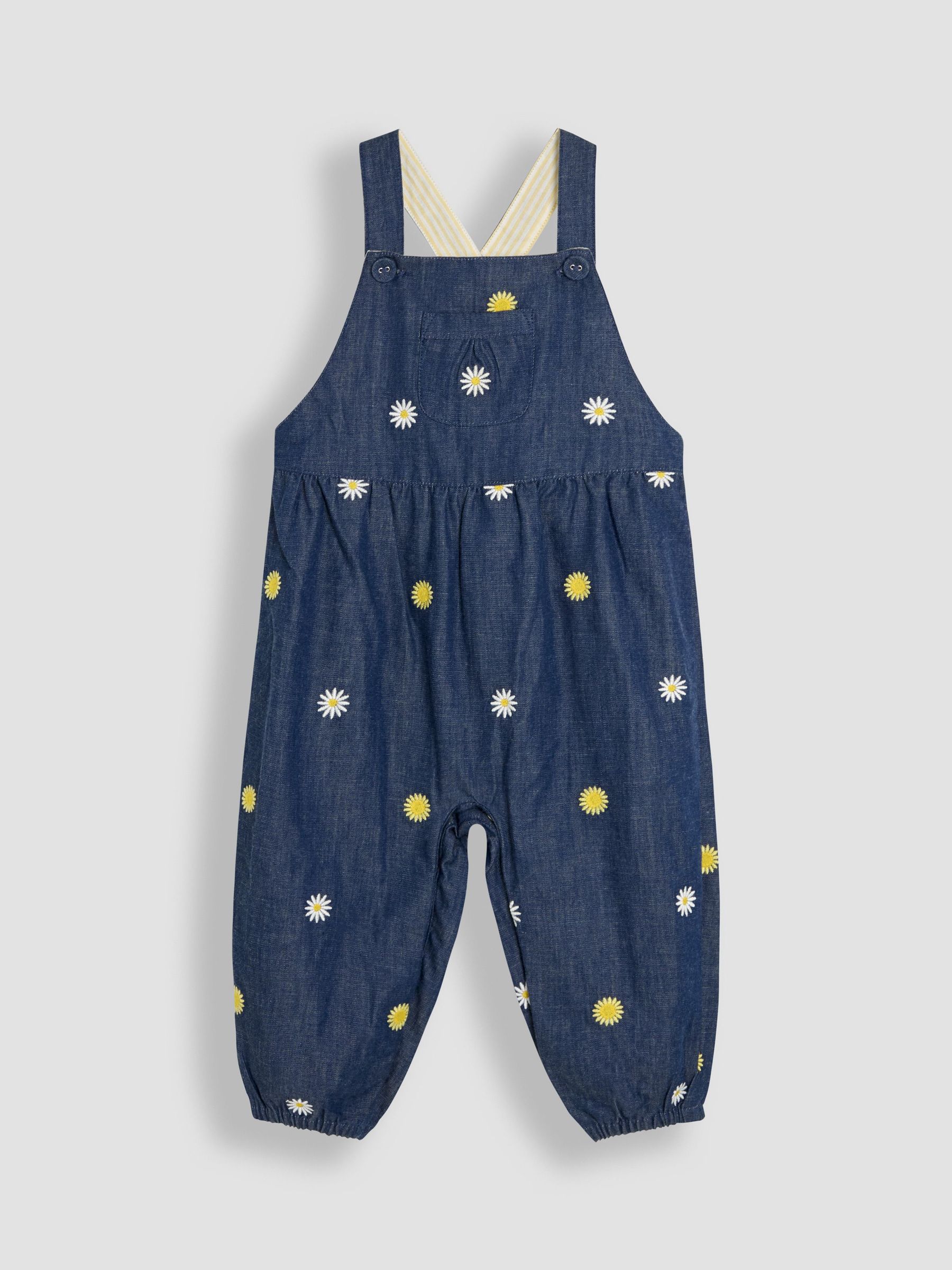 Chambray Blue Daisy & Sunflower Floral Print Embroidered Dungarees (AU5628) | $45 - $46