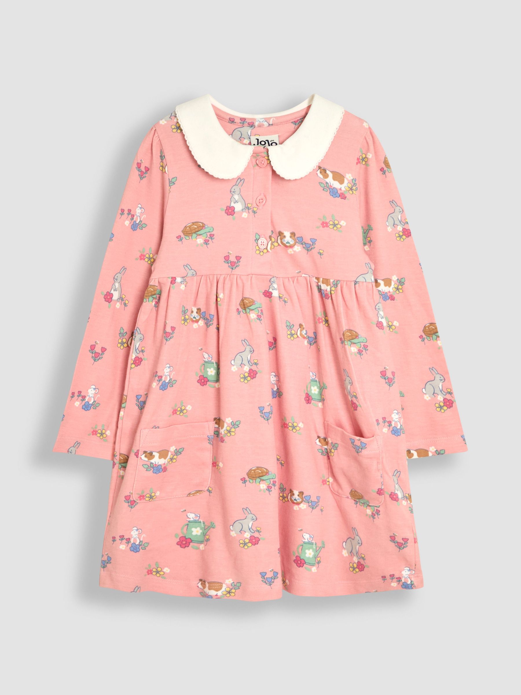 Pink Guinea Pig & Friends 100% Cotton Peter Pan Collar Button Front Long Sleeve Dress (AU5634) | $39 - $45