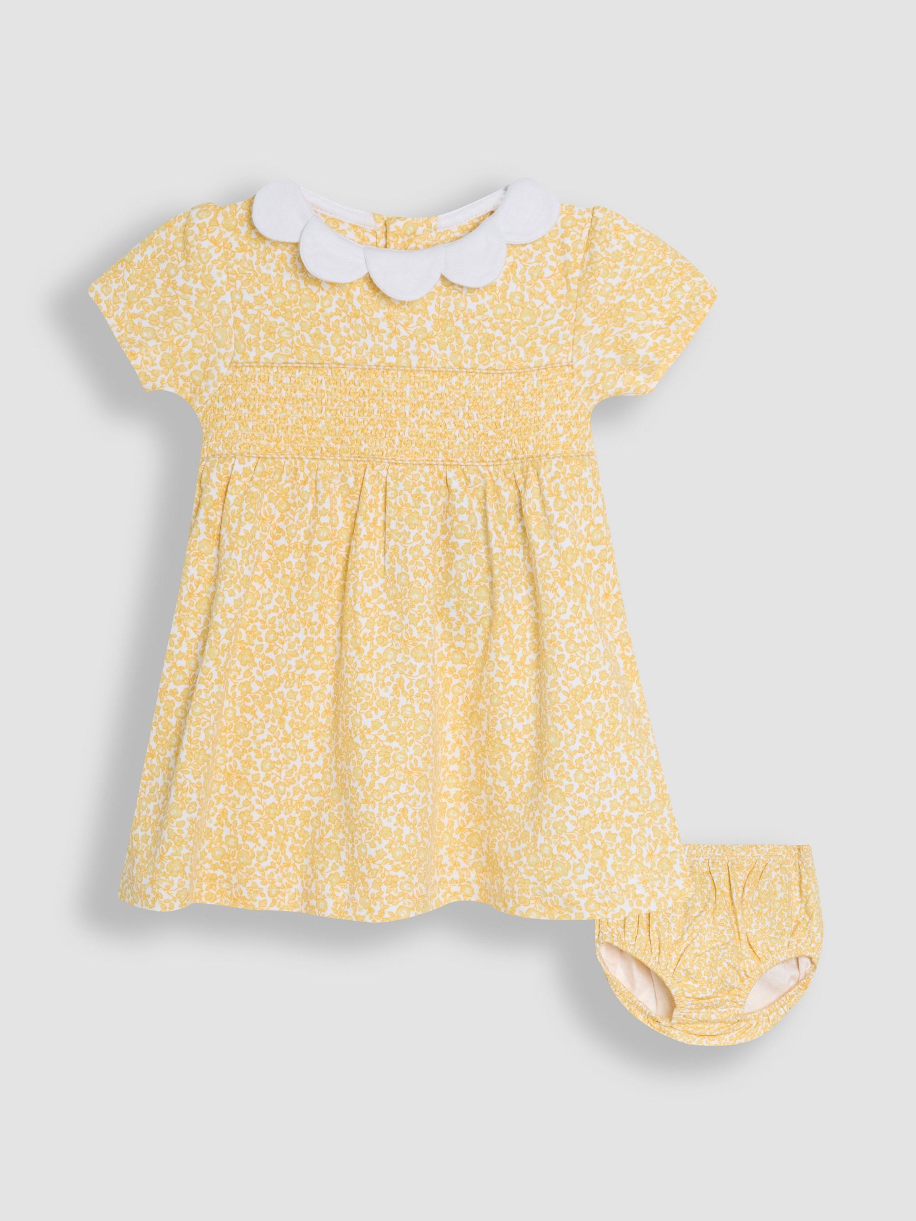Yellow Ditsy Floral Smocked Jersey Dress (AU5728) | $43 - $45