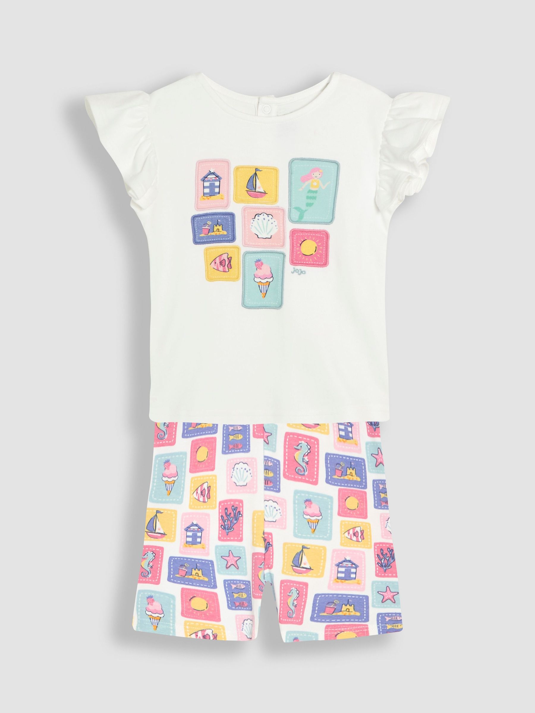 White Seaside Appliqué T-Shirt & Shorts Set 2 Piece (AU5730) | $43 - $48