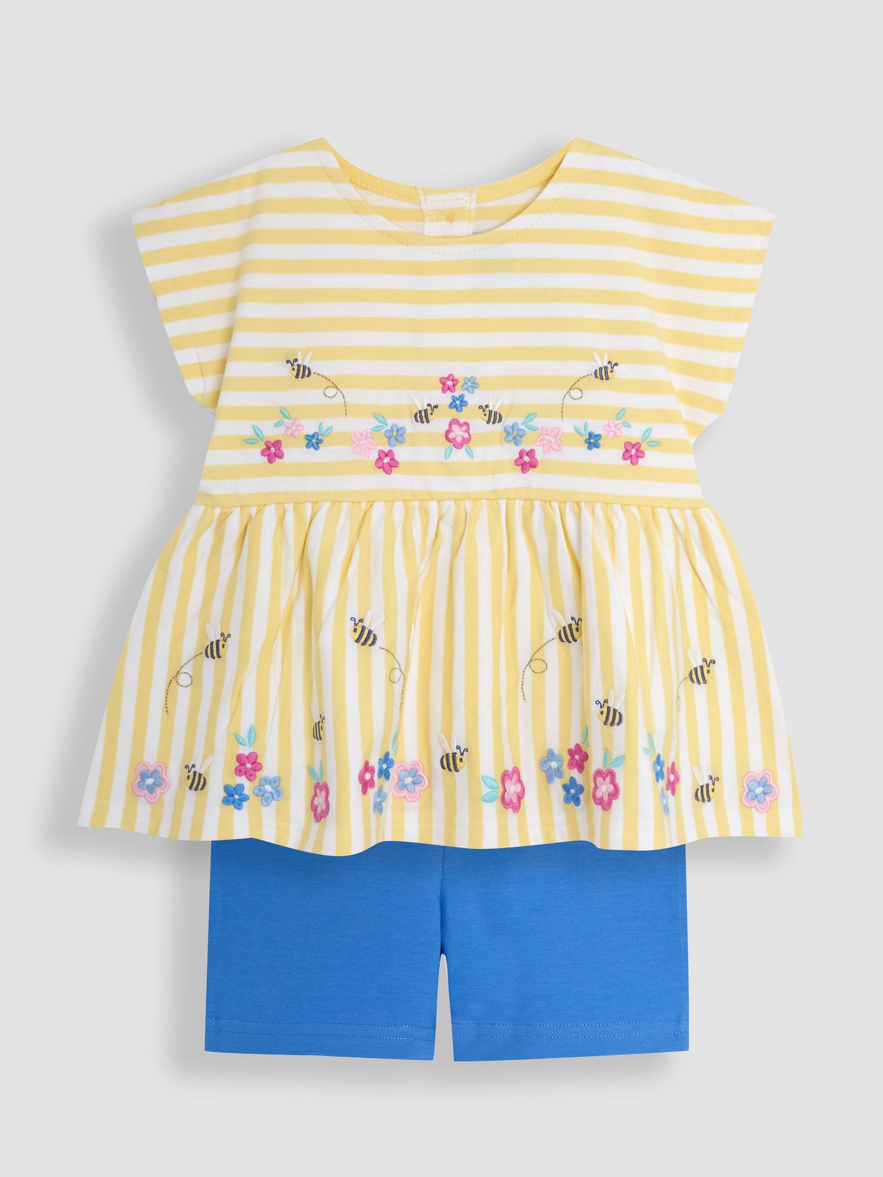 Yellow Bee & Flower Print Embroidered Gathered Waist T-Shirt & Shorts Set 2 Piece (AU5741) | $43 - $48