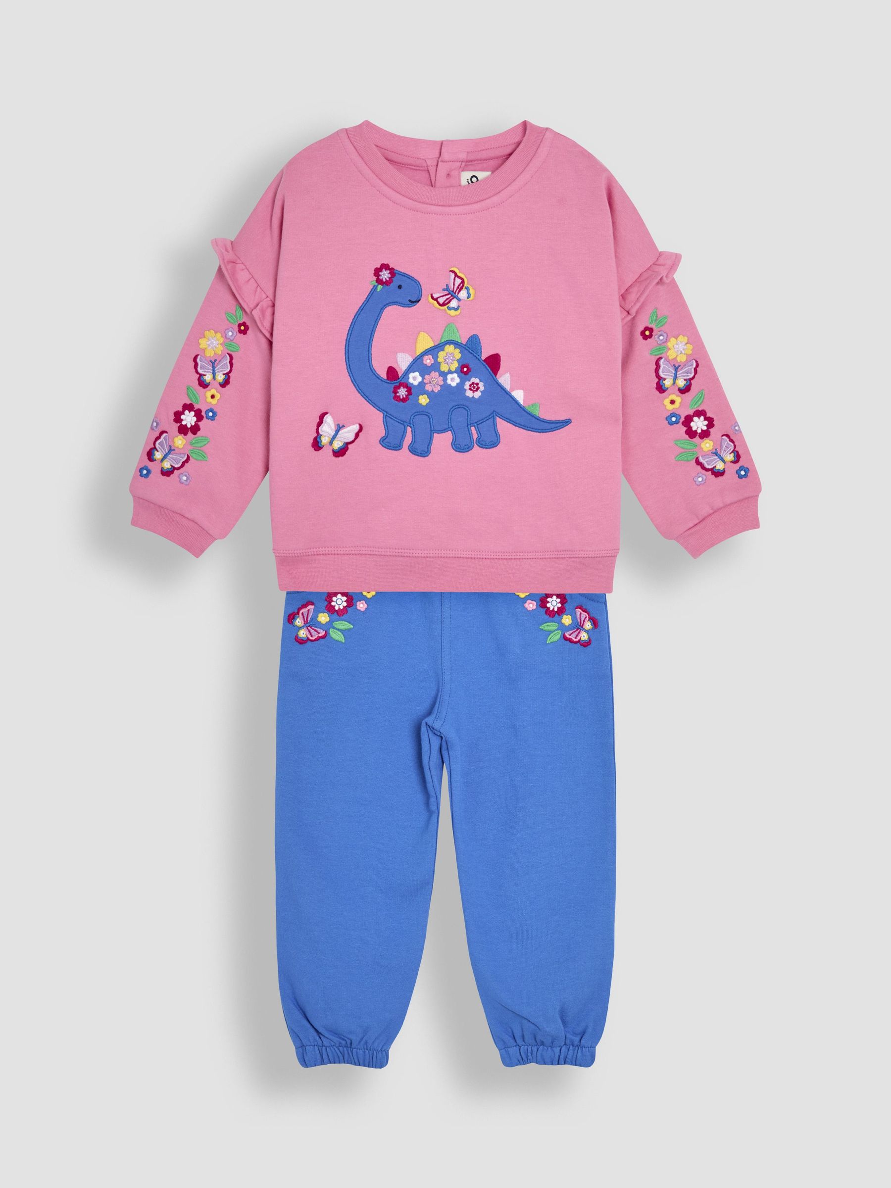 Fuchsia Pink Dinosaur 2-Piece Frill Appliqué Sweatshirt & Joggers Set (AU5742) | $51 - $62