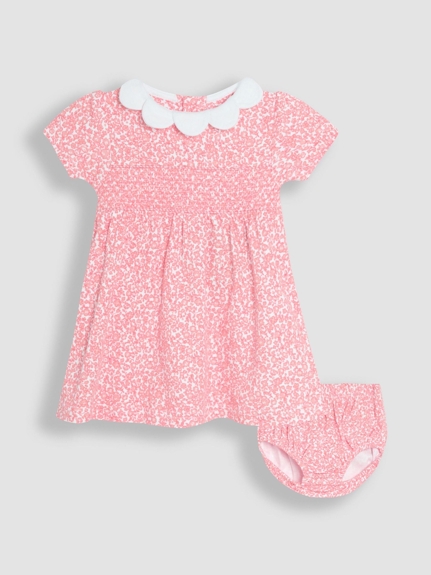 Pink Ditsy Floral Print Smocked Jersey Dress (AU5747) | $43 - $45