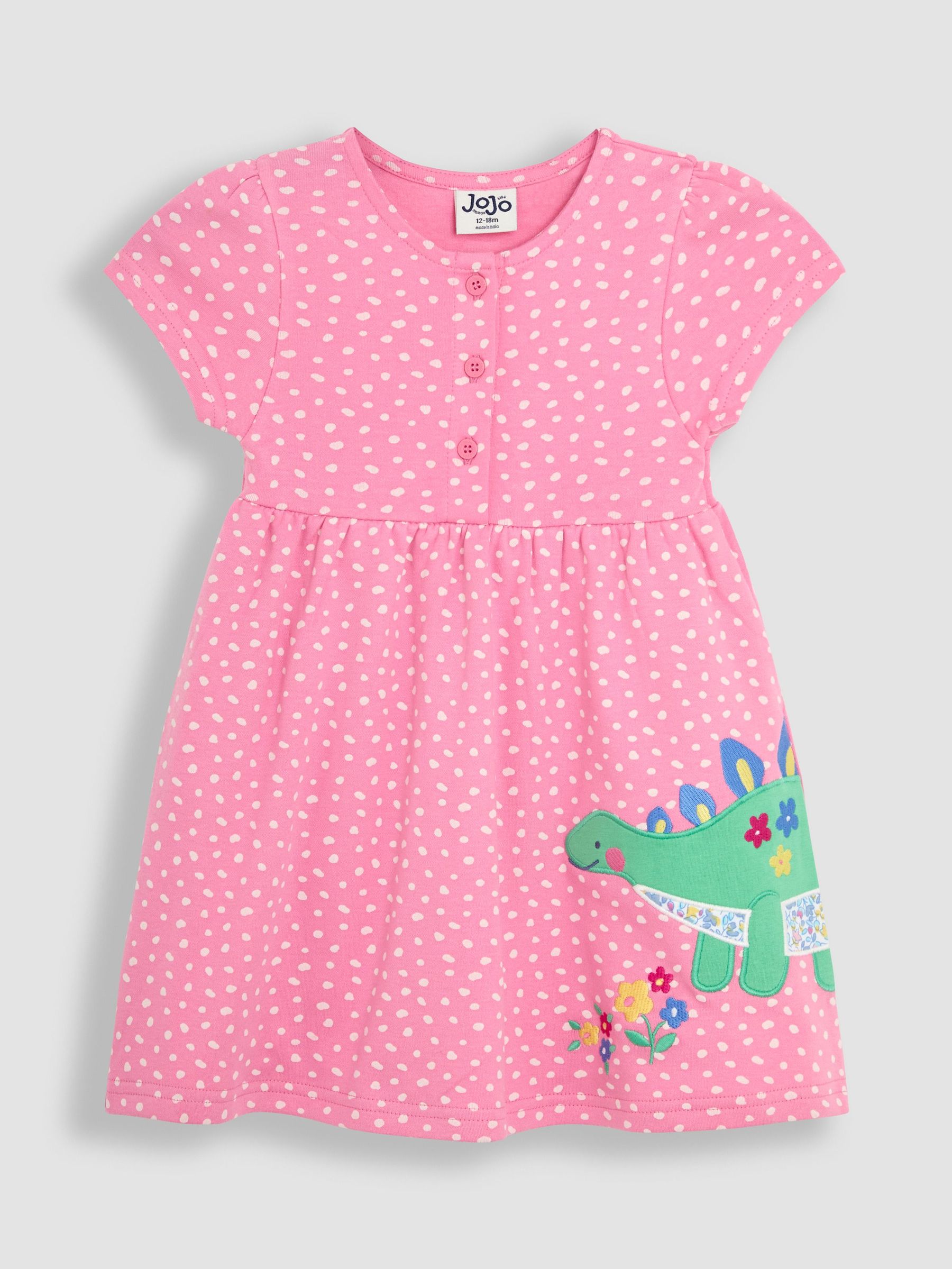 Fuchsia Pink Dinosaur Appliqué Button Front Dress (AU5751) | $38 - $43