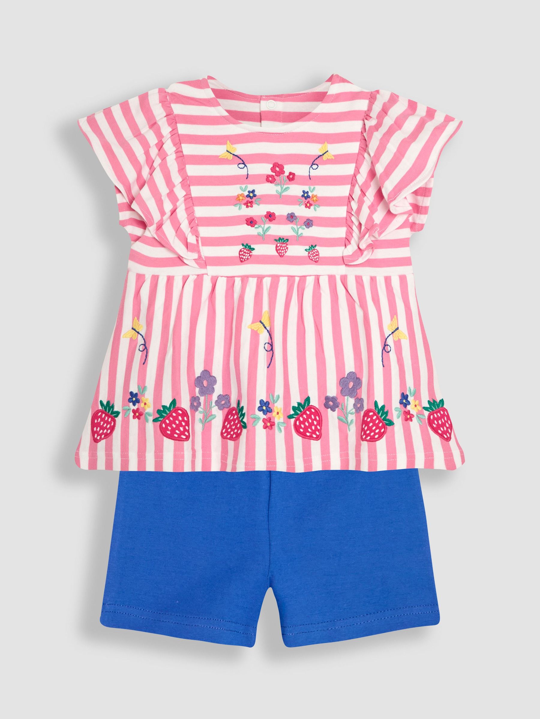 Raspberry Pink 2-Piece Floral Appliqué Ruffle Front T-Shirt & Shorts Set (AU5770) | $43 - $48
