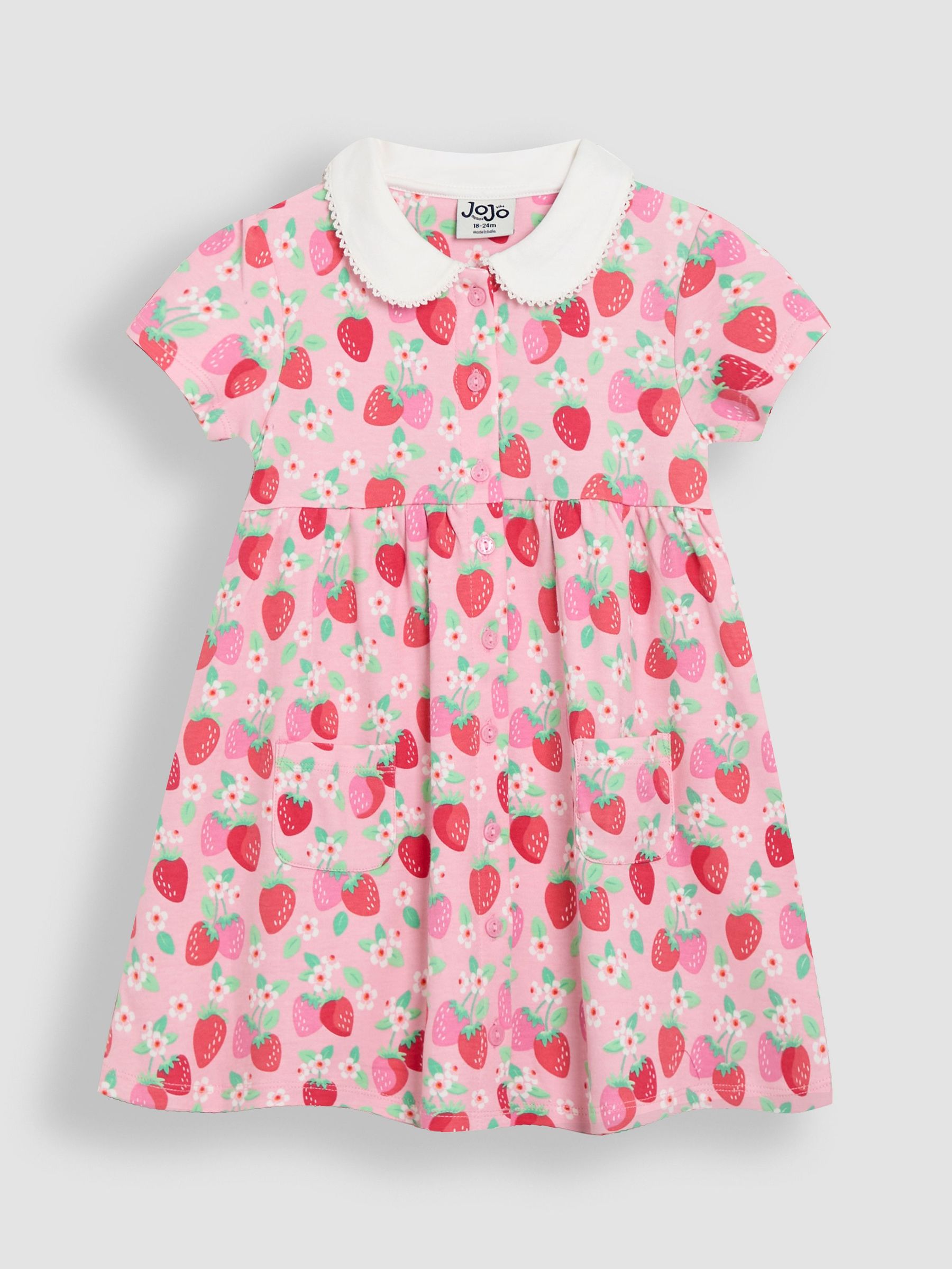 Pink Strawberry Floral Peter Pan Collar Button Front Dress (AU5774) | $38 - $43