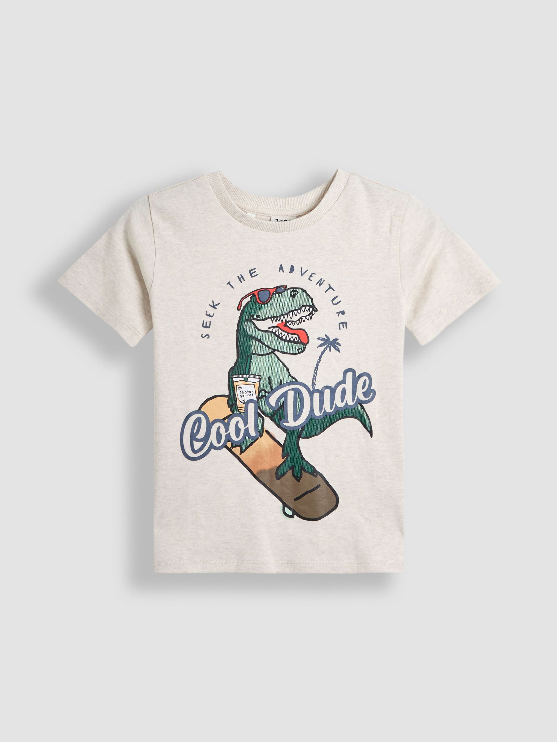 Oatmeal Natural Dino Skater Printed Graphic T-Shirt (AU6303) | $26 - $27